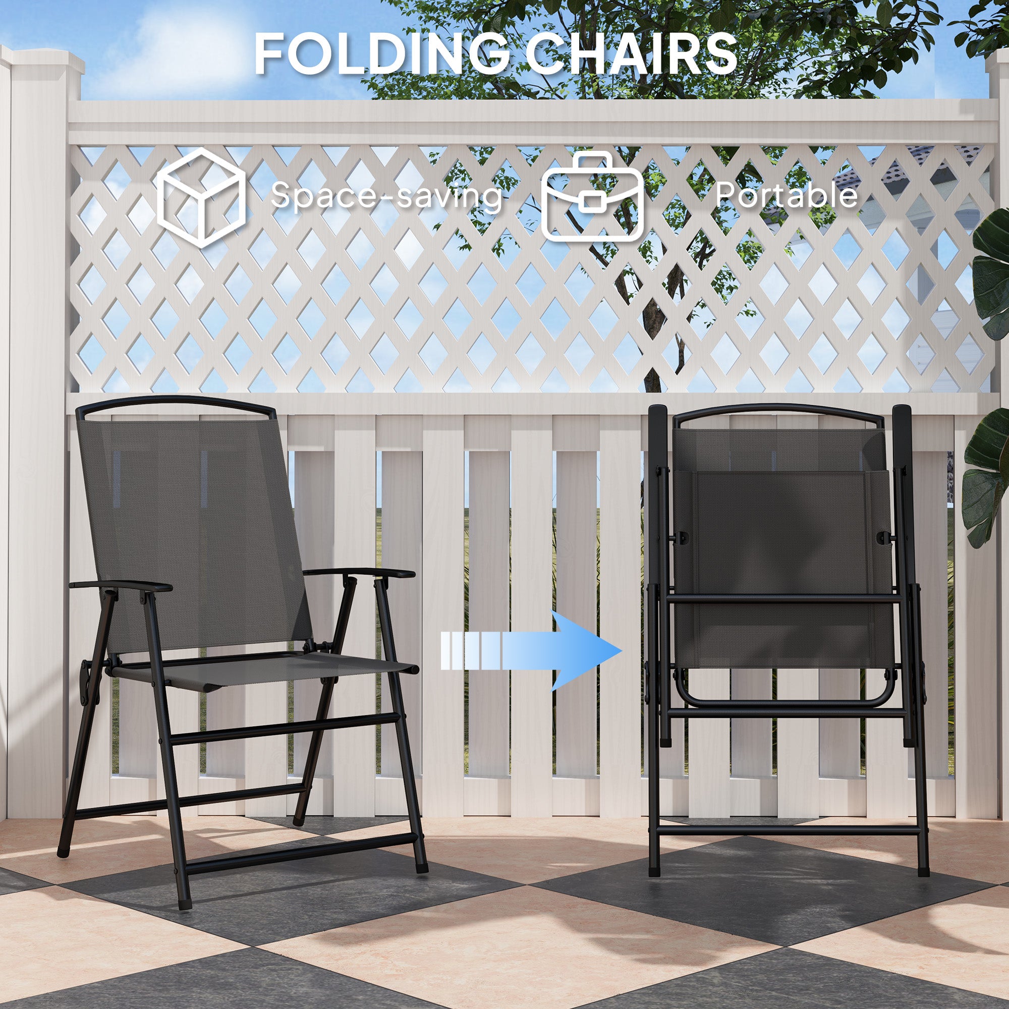 Outsunny 5 Pieces Patio Dining Set for 4, Outdoor Dining Set with Glass Top Table and 4 Mesh Folding Chairs, Small Outdoor Patio Furniture for Garden Backyard Poolside, Grey