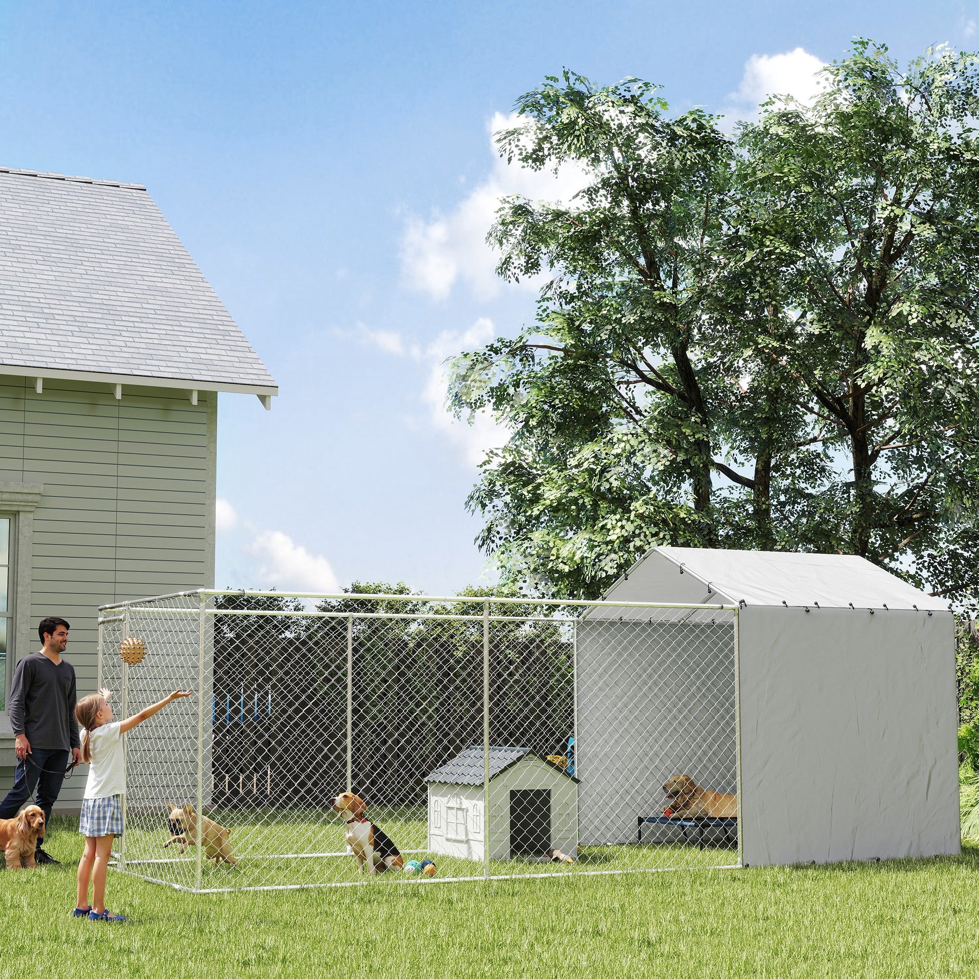 PawHut Outdoor Dog Kennel with Waterproof & UV-Resistant Cover, Dog Run with Secure Lock for Small Medium Large Dogs, 19.7' x 7.5' x 7.5'