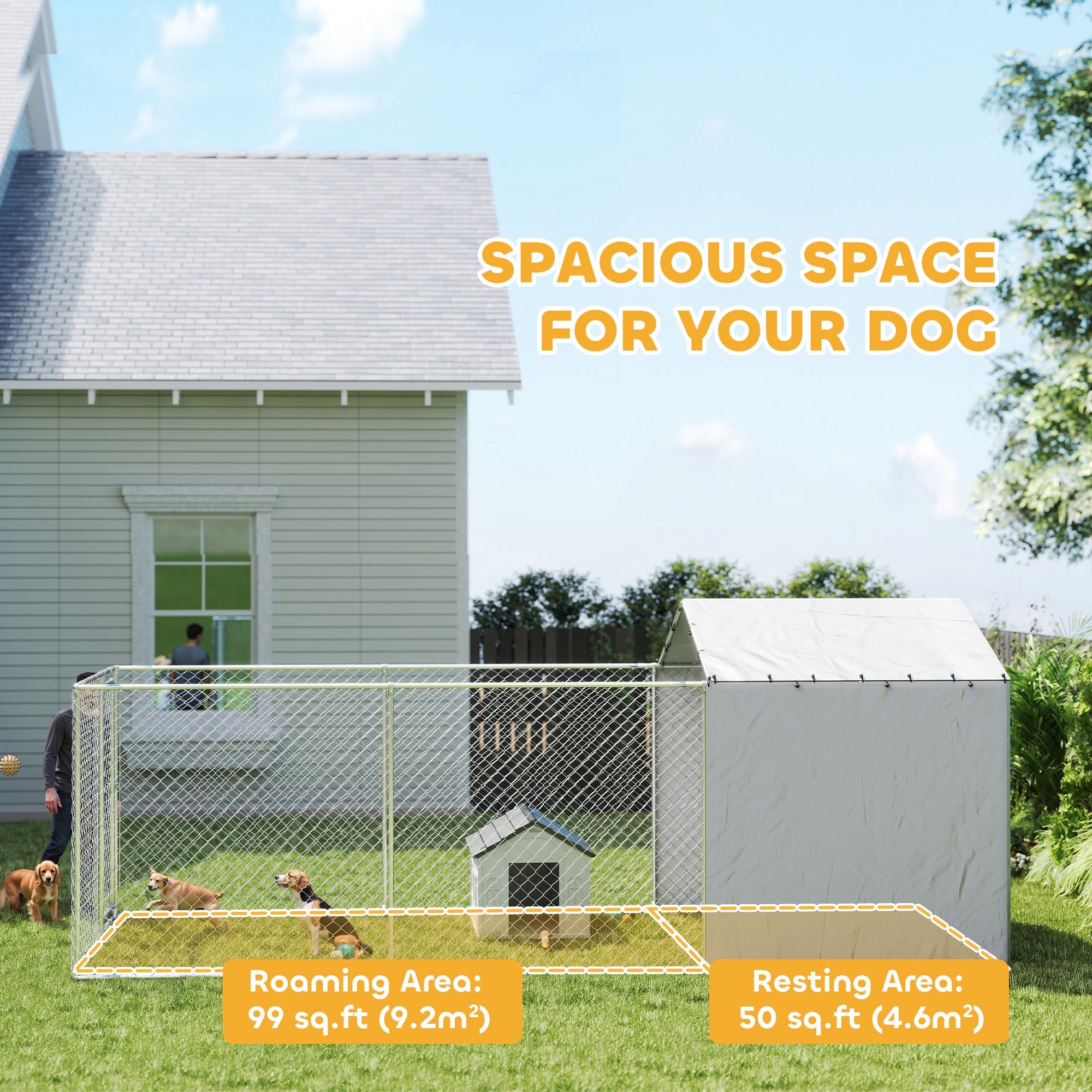 PawHut Outdoor Dog Kennel with Waterproof & UV-Resistant Cover, Dog Run with Secure Lock for Small Medium Large Dogs, 19.7' x 7.5' x 7.5'