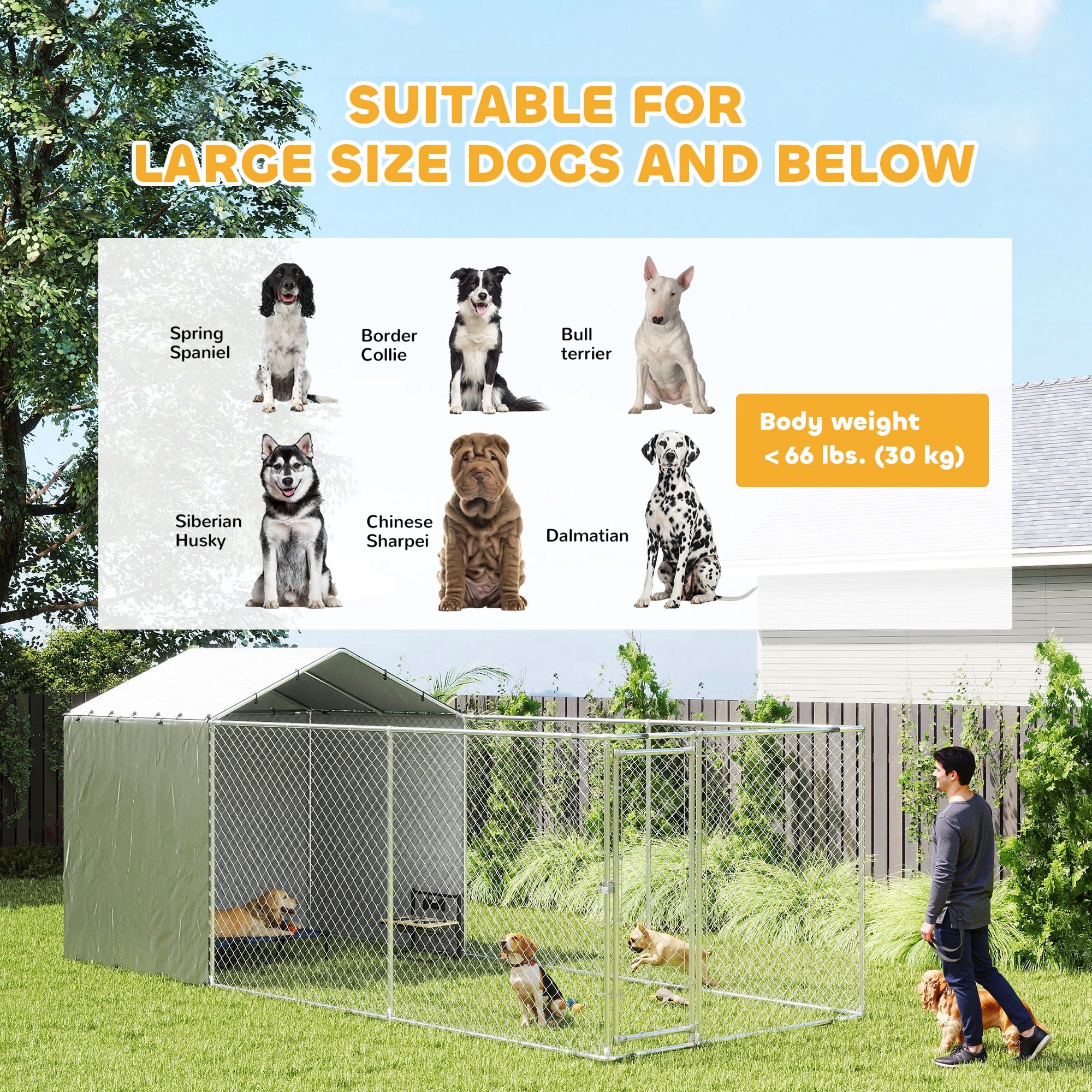 PawHut Outdoor Dog Kennel with Waterproof & UV-Resistant Cover, Dog Run with Secure Lock for Small Medium Large Dogs, 19.7' x 7.5' x 7.5'