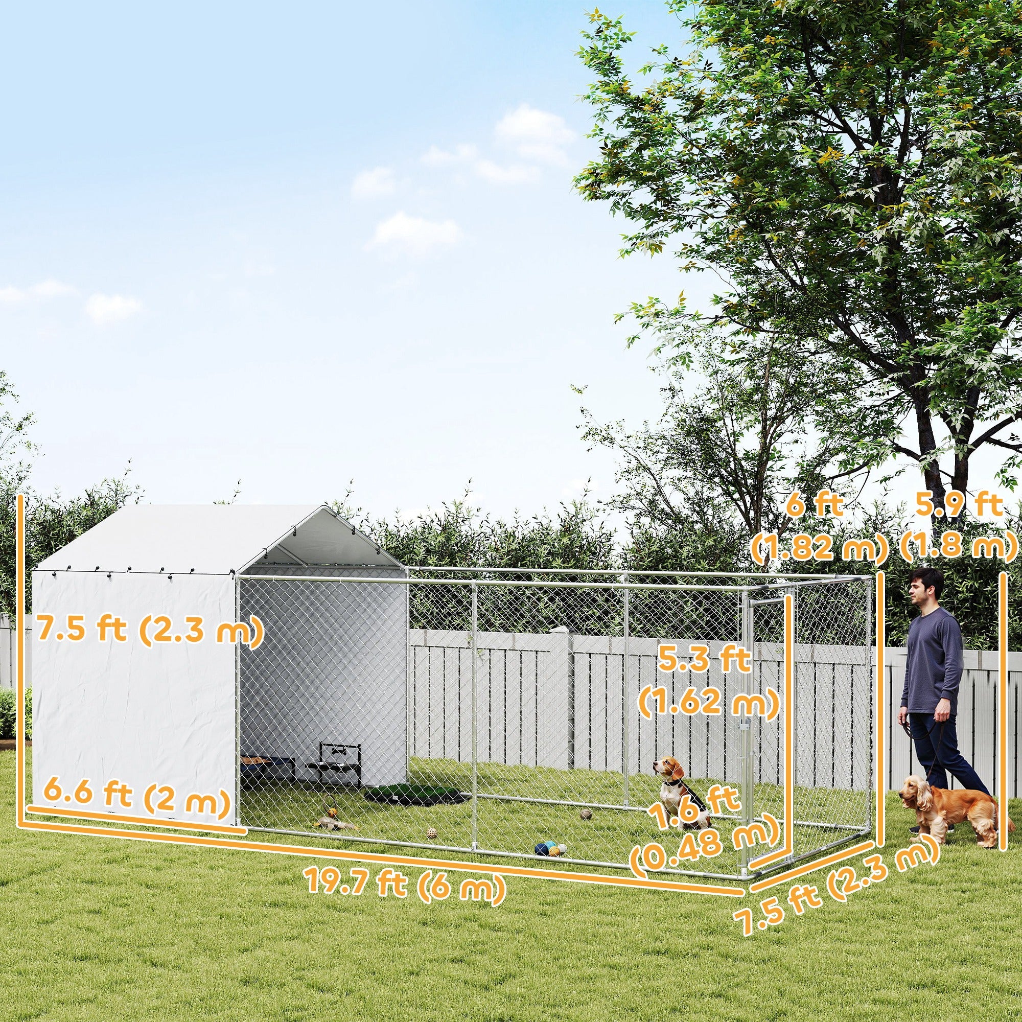 PawHut Outdoor Dog Kennel with Waterproof & UV-Resistant Cover, Dog Run with Secure Lock for Small Medium Large Dogs, 19.7' x 7.5' x 7.5'