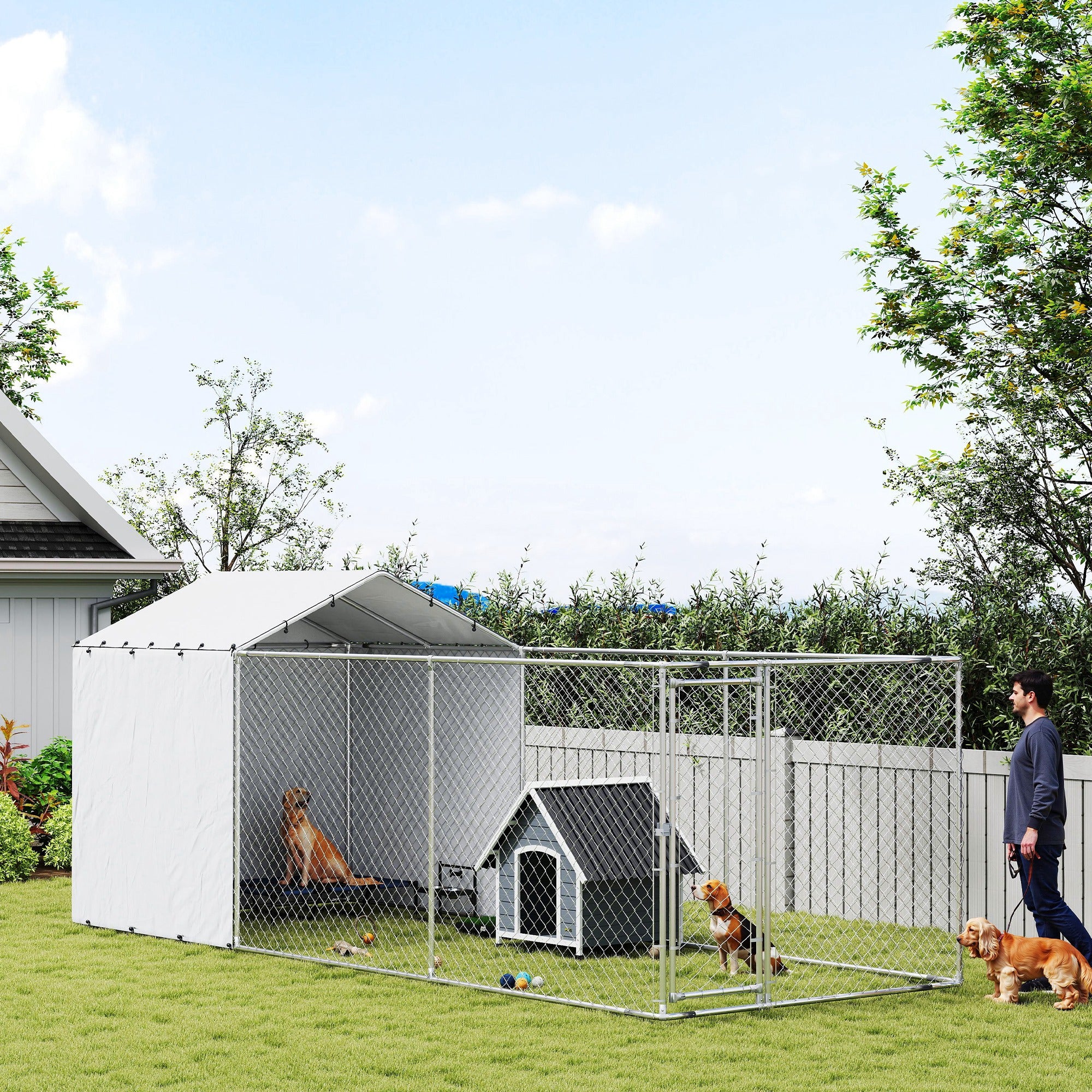 PawHut Outdoor Dog Kennel with Waterproof & UV-Resistant Cover, Dog Run with Secure Lock for Small Medium Large Dogs, 19.7' x 7.5' x 7.5'