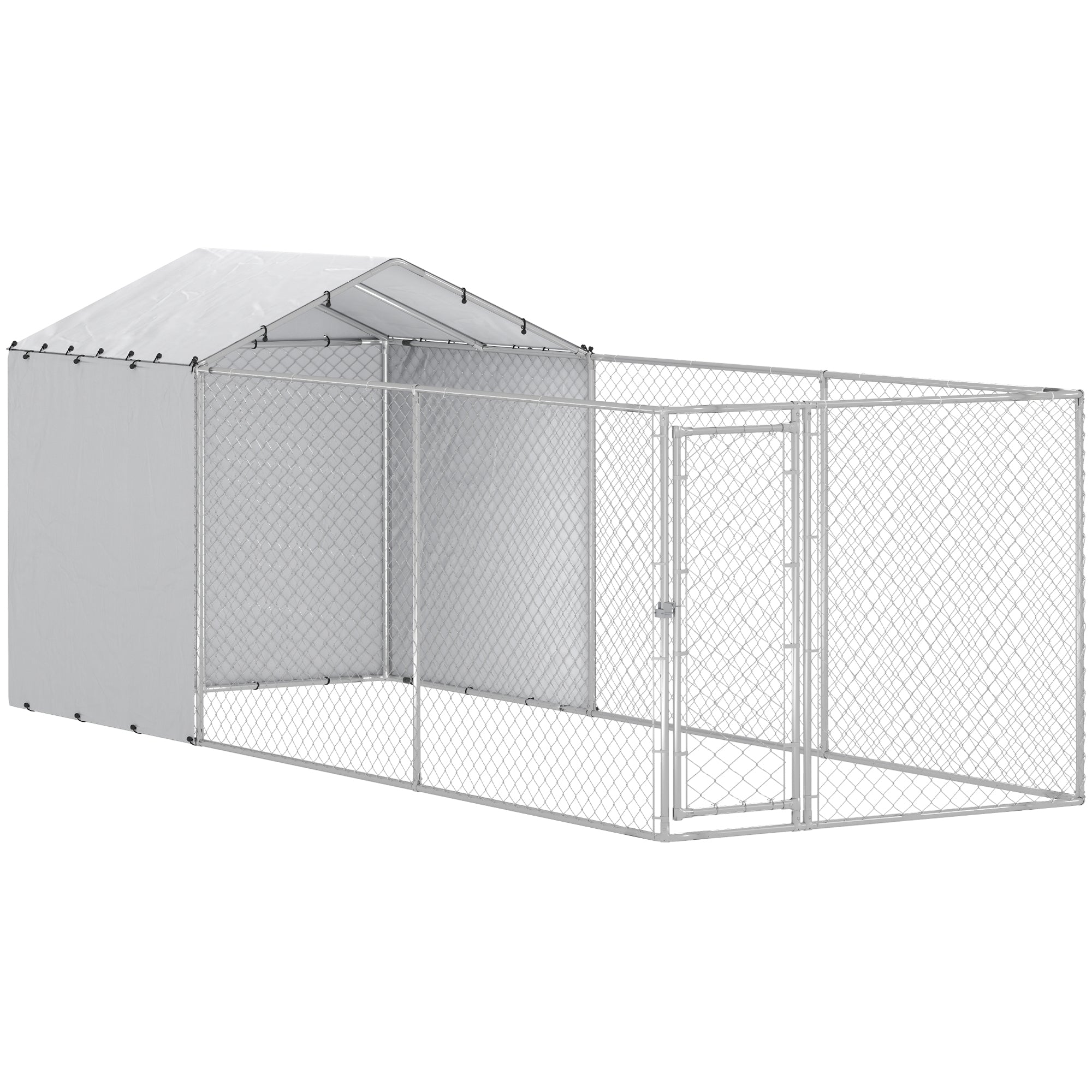 PawHut Outdoor Dog Kennel with Waterproof & UV-Resistant Cover, Dog Run with Secure Lock for Small Medium Large Dogs, 19.7' x 7.5' x 7.5'