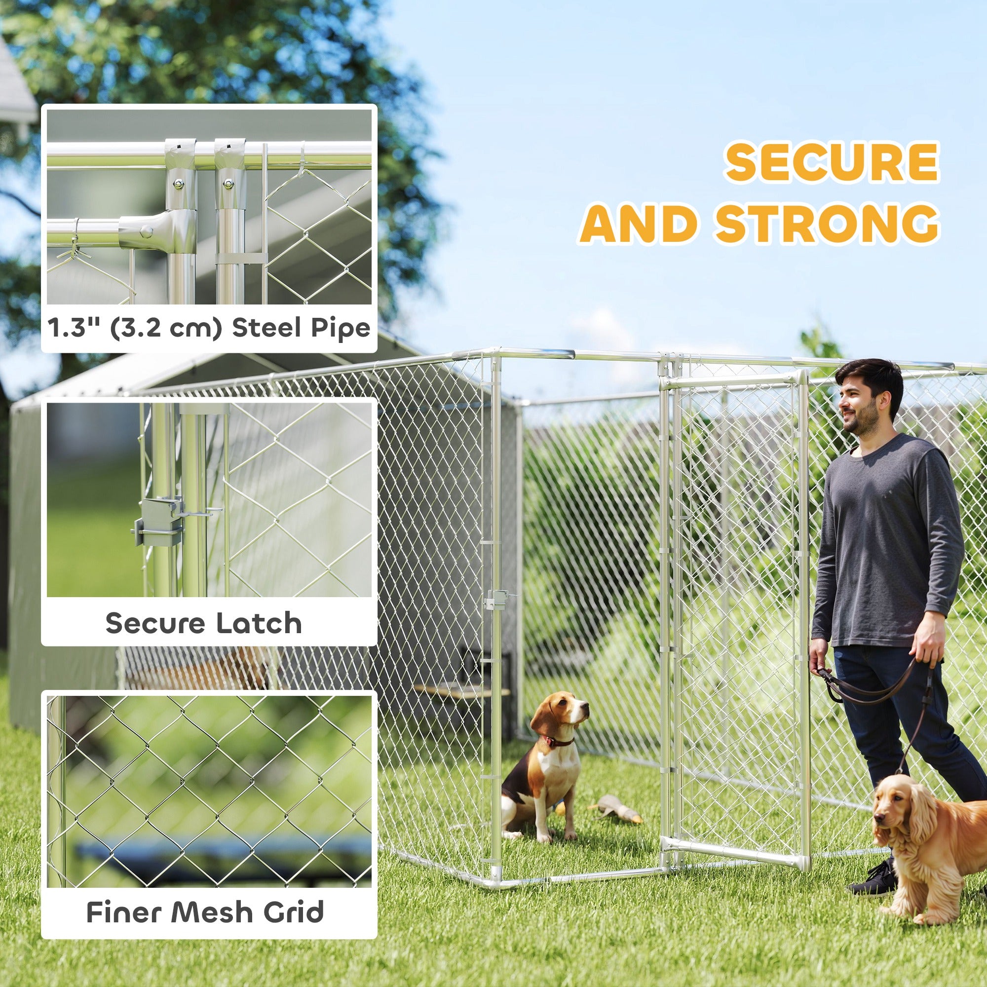 PawHut Outdoor Dog Kennel with Waterproof & UV-Resistant Cover, Dog Run with Secure Lock for Small Medium Large Dogs, 19.7' x 7.5' x 7.5'