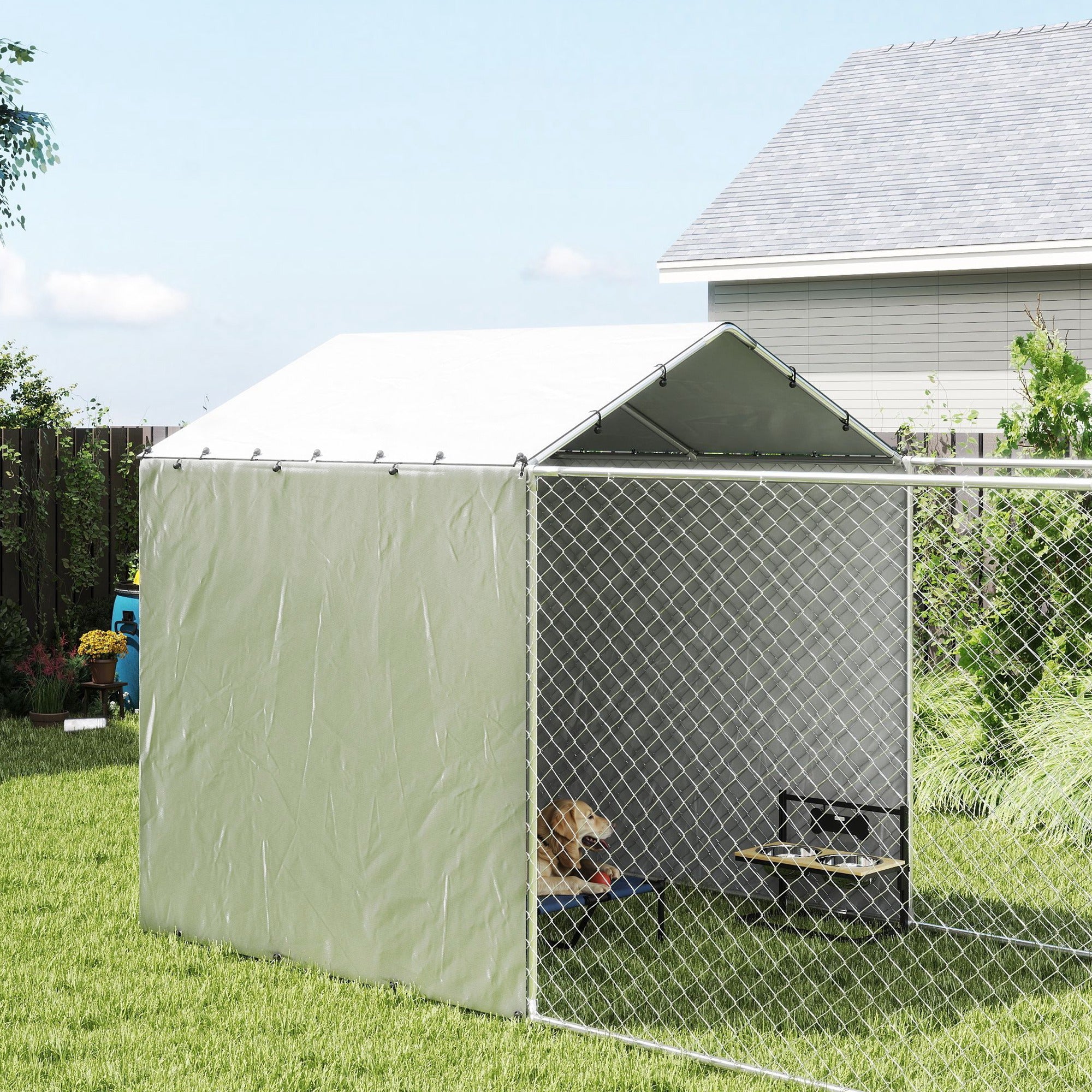 PawHut Outdoor Dog Kennel with Waterproof & UV-Resistant Cover, Dog Run with Secure Lock for Small Medium Large Dogs, 19.7' x 7.5' x 7.5'