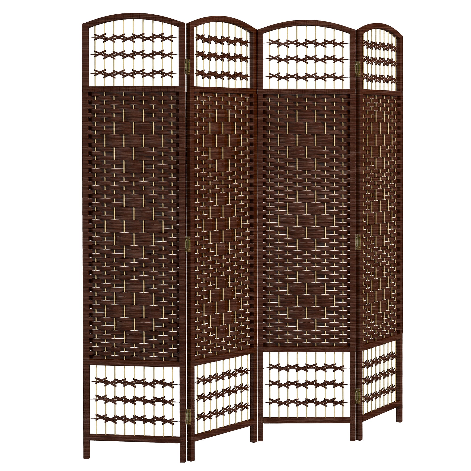HOMCOM 4 Panel Room Divider, 5.6 ft Tall Folding Privacy Screen, Wave Fiber Freestanding Partition Wall Divider for Home Office, Brown