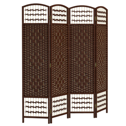HOMCOM 4 Panel Room Divider, 5.6 ft Tall Folding Privacy Screen, Wave Fiber Freestanding Partition Wall Divider for Home Office, Brown