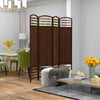HOMCOM 4 Panel Room Divider, 5.6 ft Tall Folding Privacy Screen, Wave Fiber Freestanding Partition Wall Divider for Home Office, Brown
