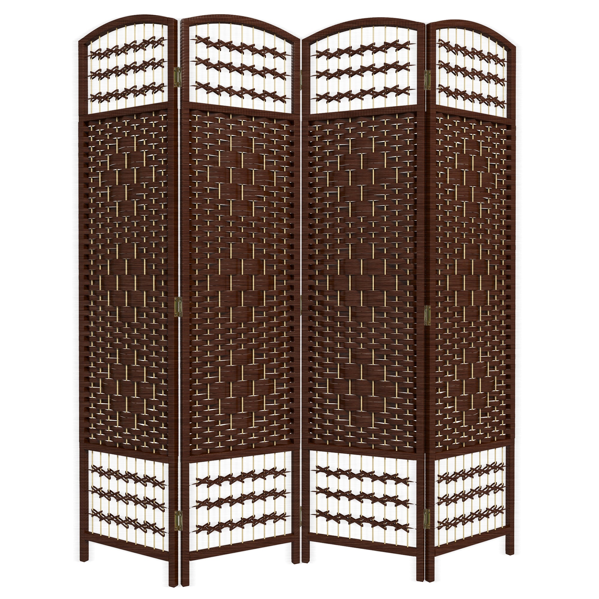 HOMCOM 4 Panel Room Divider, 5.6 ft Tall Folding Privacy Screen, Wave Fiber Freestanding Partition Wall Divider for Home Office, Brown