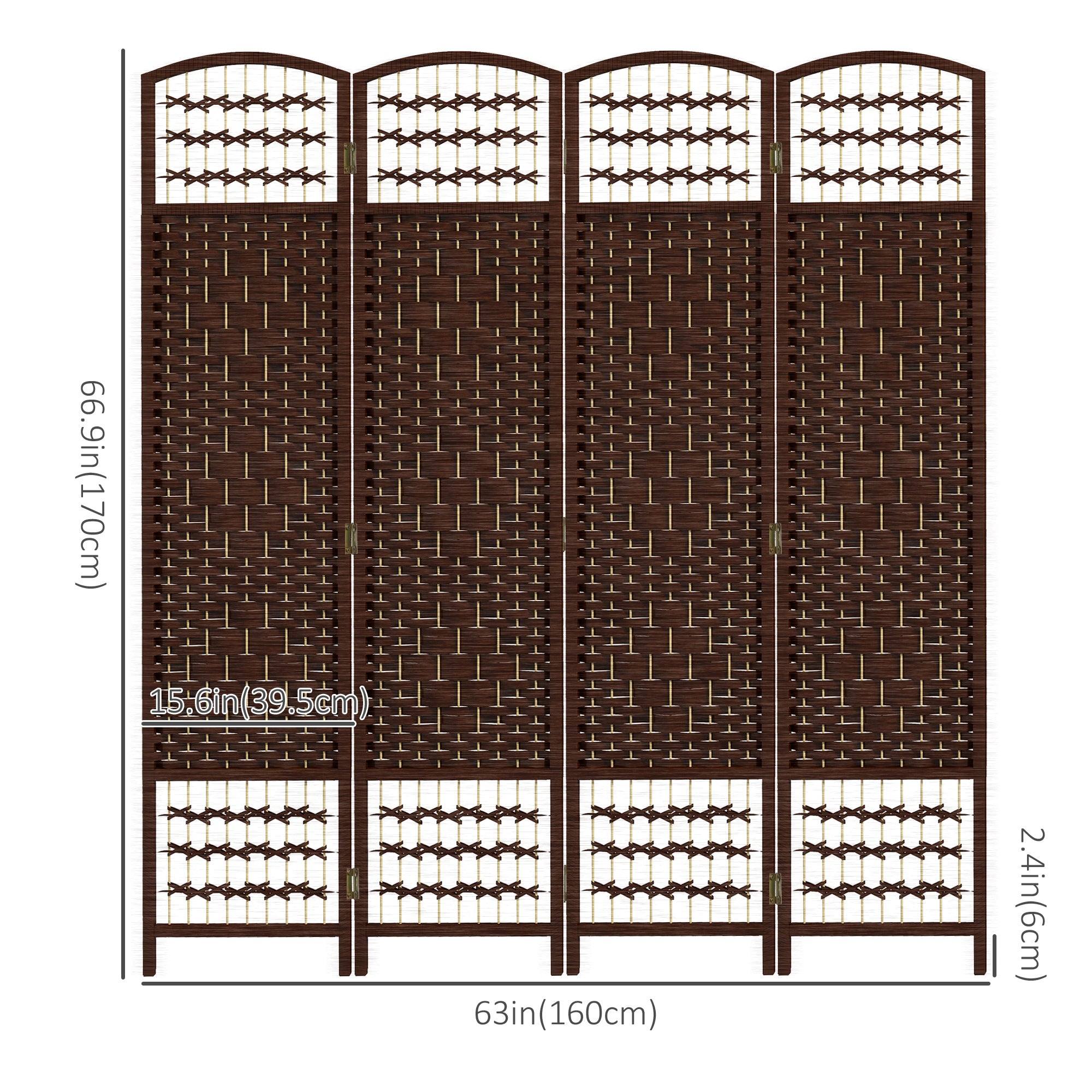 HOMCOM 4 Panel Room Divider, 5.6 ft Tall Folding Privacy Screen, Wave Fiber Freestanding Partition Wall Divider for Home Office, Brown