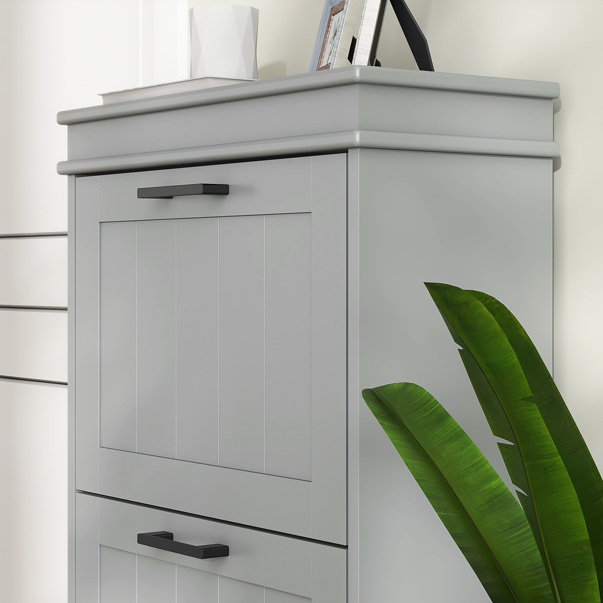 HOMCOM Shoe Cabinet for entryway, Narrow Shoe Storage Cabinet with 3 Flip Drawers and Adjustable Shelves for 15 Pairs of Shoes, Grey