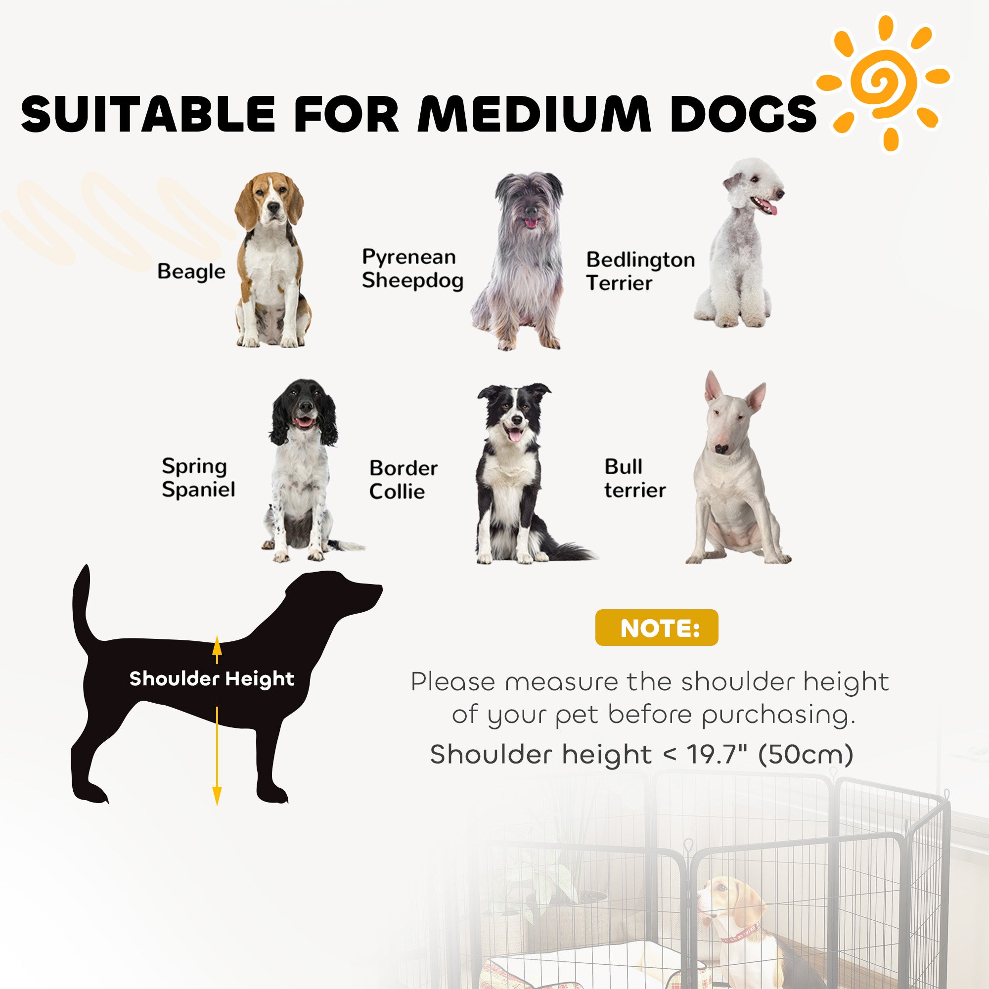 PawHut Dog Pen, 2 Panels Puppy Pen, Heavy Duty Dog Playpen, Portable Detachable Dog Exercise Pen Animal Enclosure for Medium Dogs, 80cm High, Black