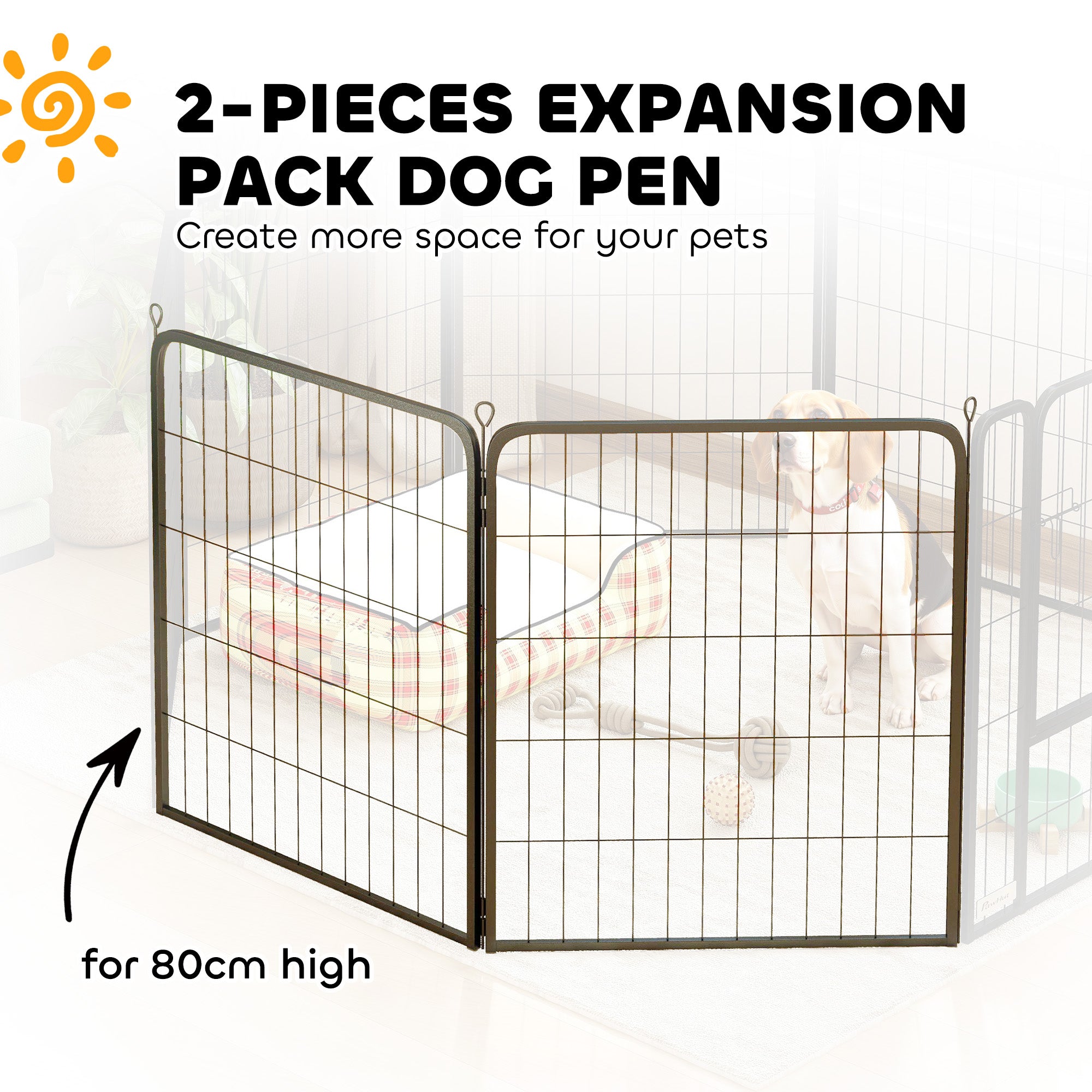 PawHut Dog Pen, 2 Panels Puppy Pen, Heavy Duty Dog Playpen, Portable Detachable Dog Exercise Pen Animal Enclosure for Medium Dogs, 80cm High, Black