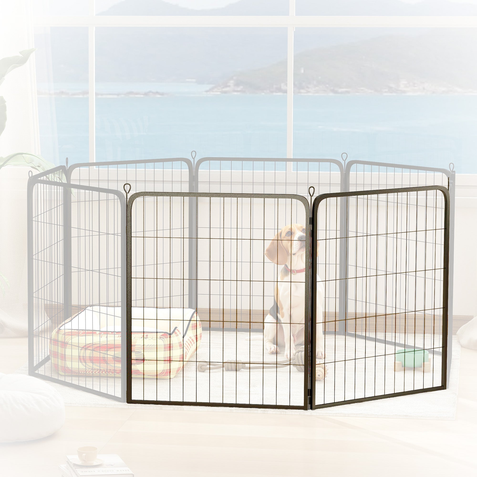 PawHut Dog Pen, 2 Panels Puppy Pen, Heavy Duty Dog Playpen, Portable Detachable Dog Exercise Pen Animal Enclosure for Medium Dogs, 80cm High, Black