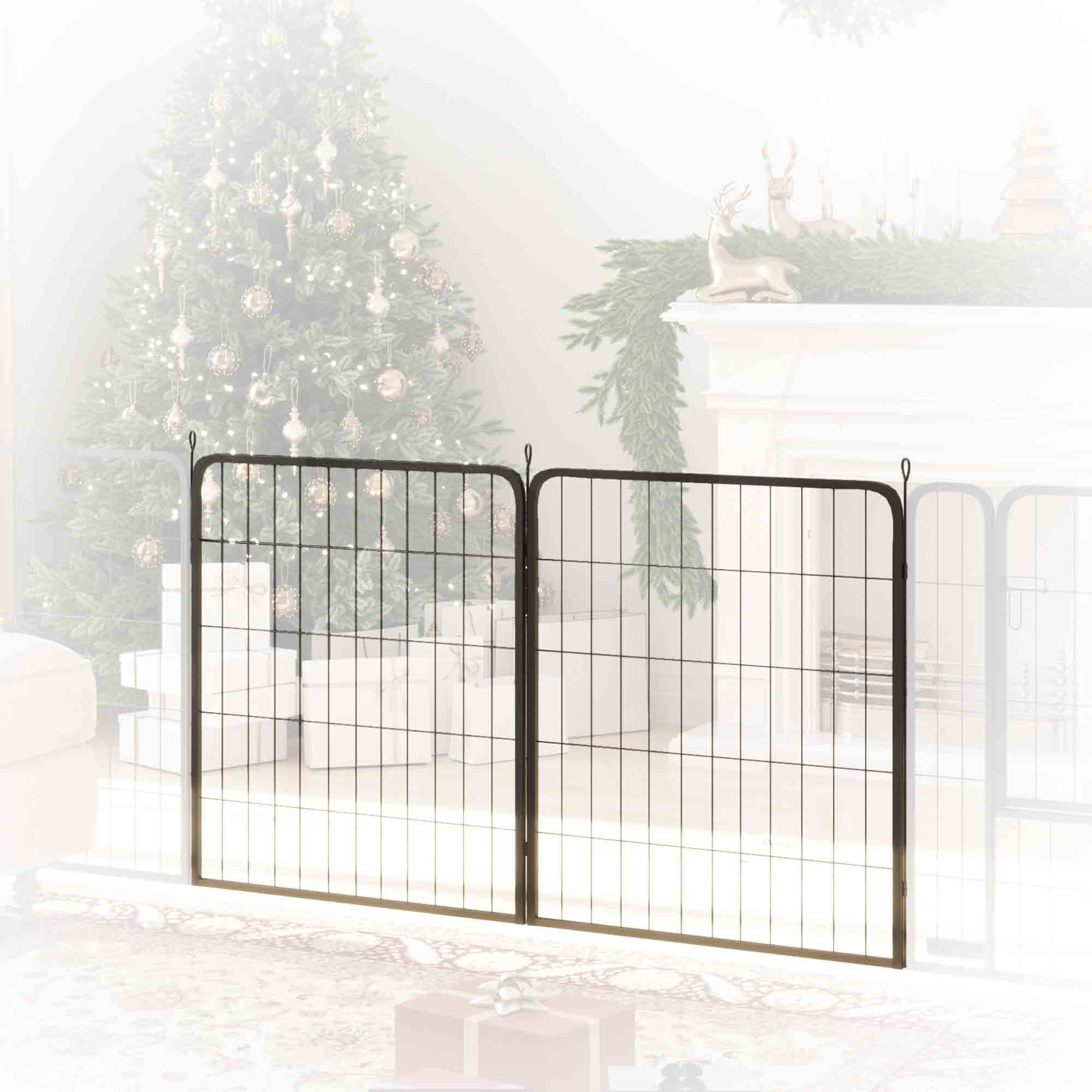 PawHut Dog Pen, 2 Panels Puppy Pen, Heavy Duty Dog Playpen, Portable Detachable Dog Exercise Pen Animal Enclosure for Medium Dogs, 80cm High, Black