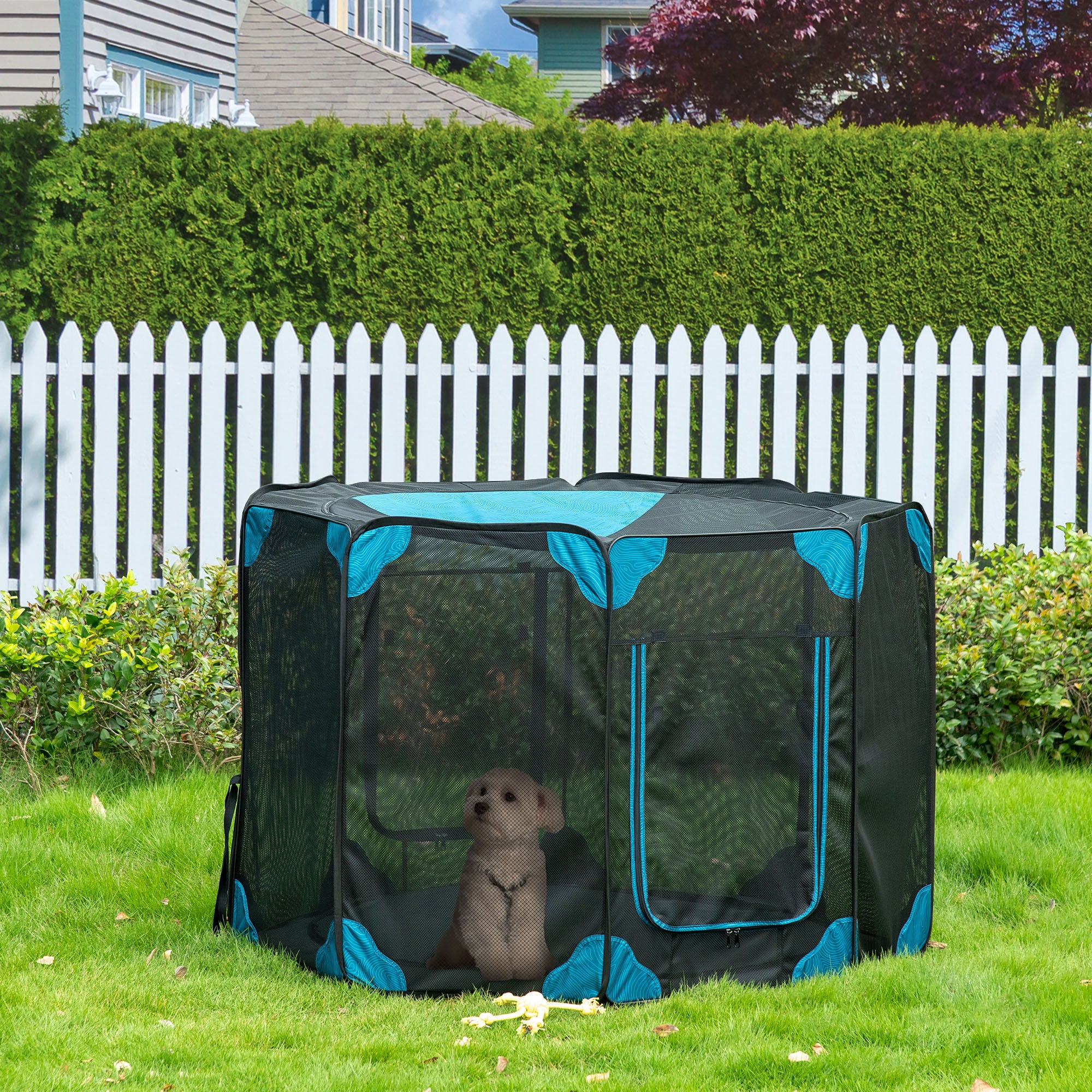 PawHut Portable Outdoor Cat Playpen, Exercise Pen Kennel with Carrying Bag, Zippered Cover, Water-Resistant Bottom, for Small Dogs, Rabbits, Guinea Pigs, Φ59" x 39"