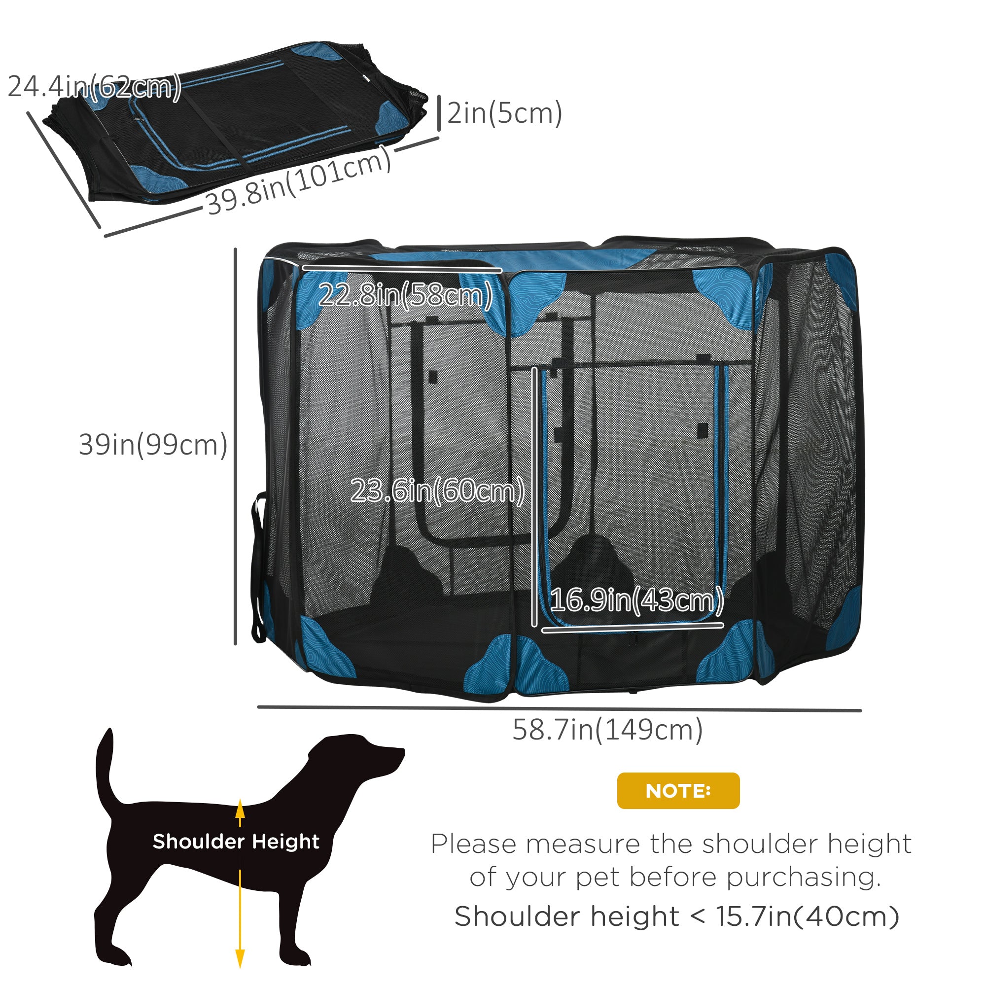 PawHut Portable Outdoor Cat Playpen, Exercise Pen Kennel with Carrying Bag, Zippered Cover, Water-Resistant Bottom, for Small Dogs, Rabbits, Guinea Pigs, Φ59" x 39"