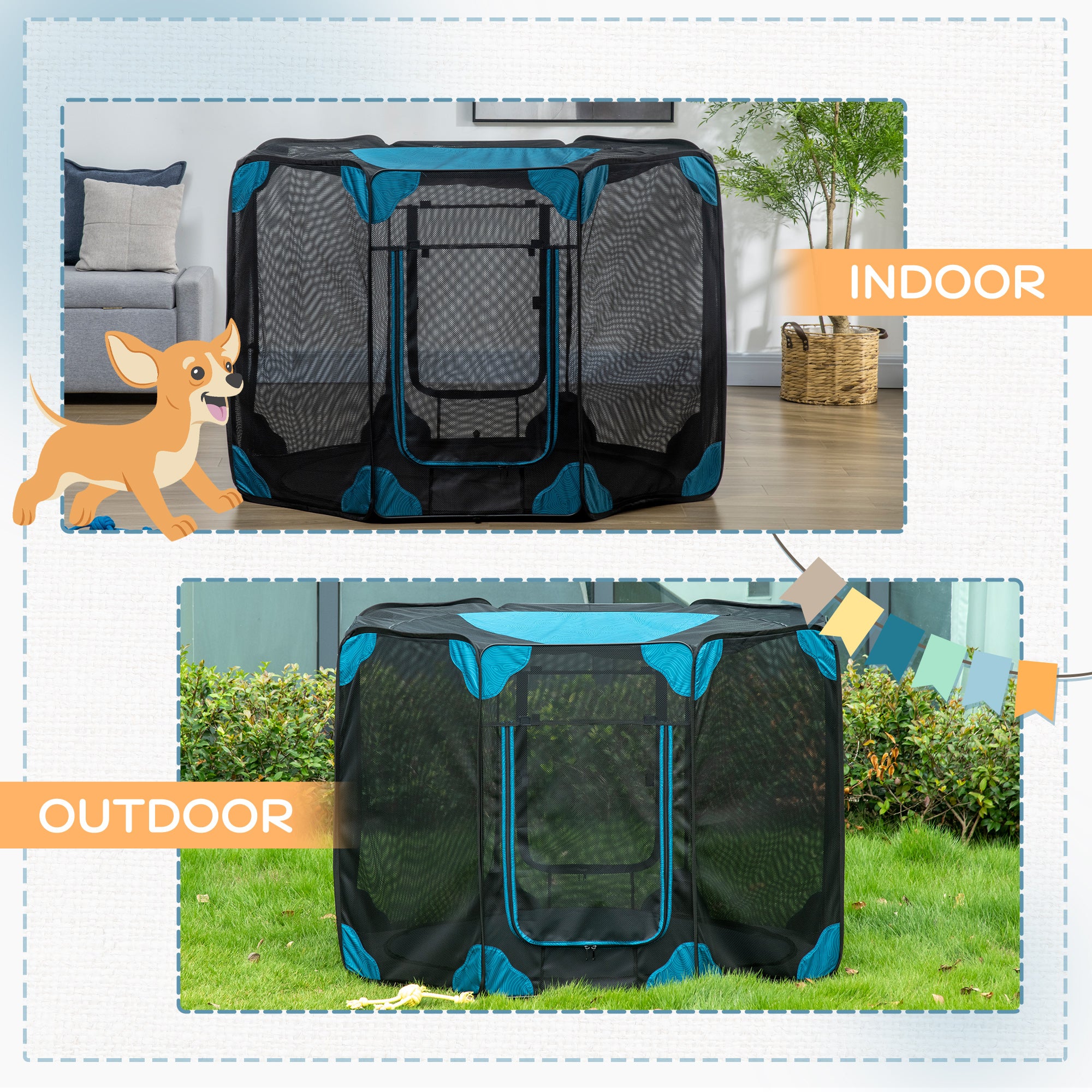 PawHut Portable Outdoor Cat Playpen, Exercise Pen Kennel with Carrying Bag, Zippered Cover, Water-Resistant Bottom, for Small Dogs, Rabbits, Guinea Pigs, Φ59" x 39"