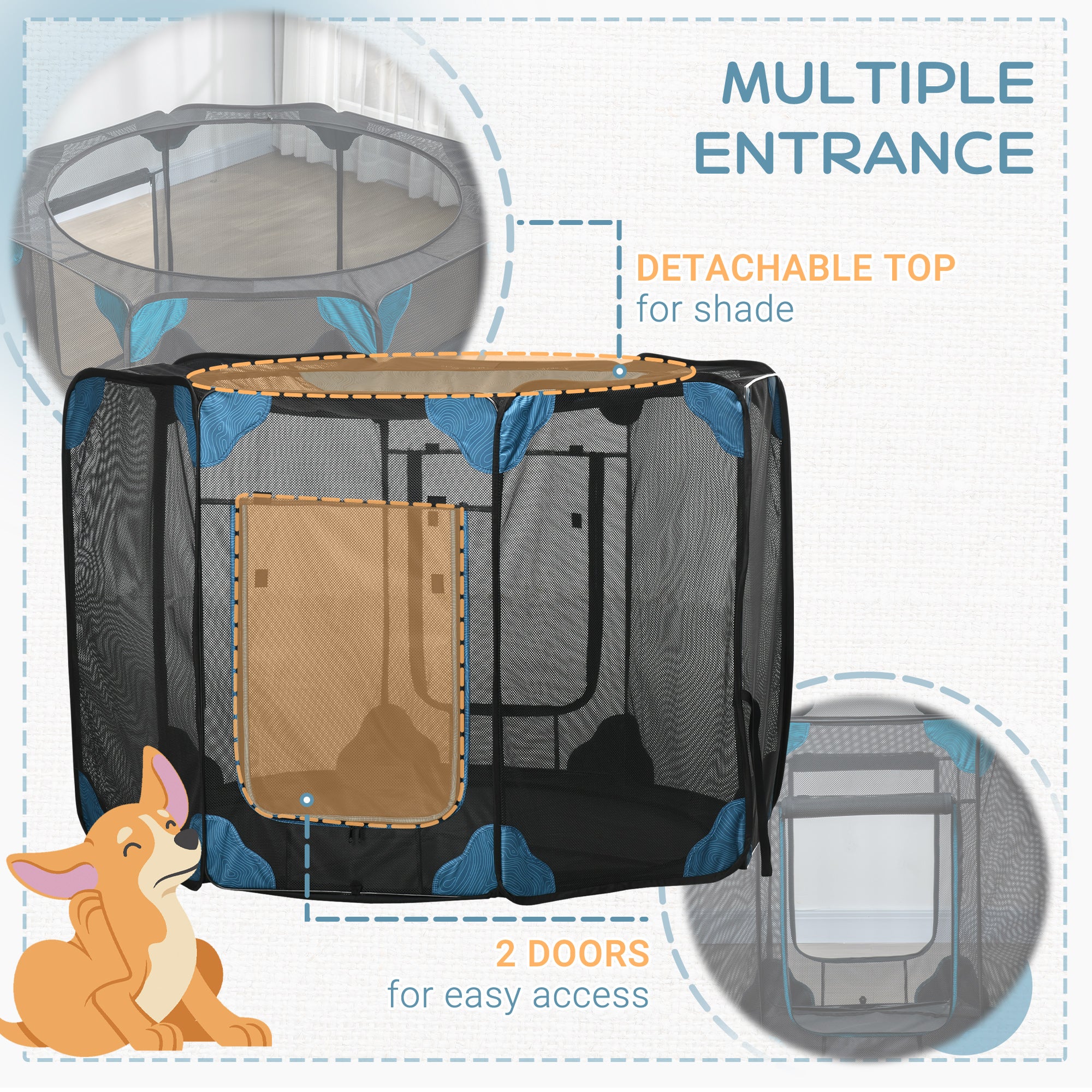 PawHut Portable Outdoor Cat Playpen, Exercise Pen Kennel with Carrying Bag, Zippered Cover, Water-Resistant Bottom, for Small Dogs, Rabbits, Guinea Pigs, Φ59" x 39"