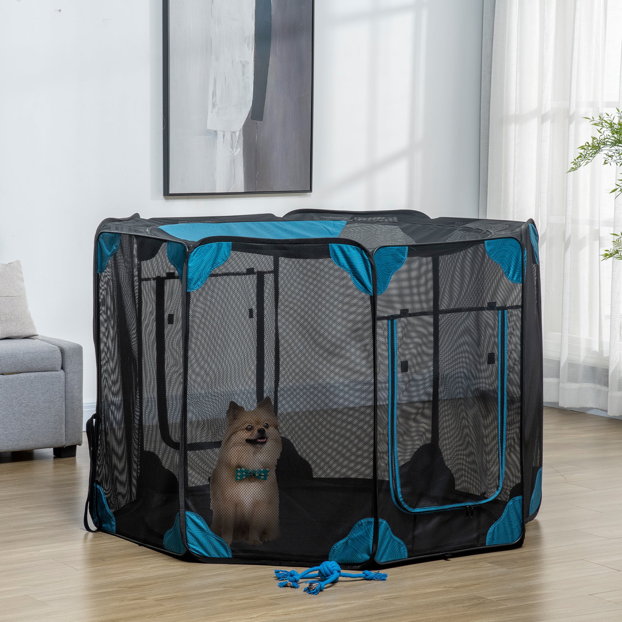 PawHut Portable Outdoor Cat Playpen, Exercise Pen Kennel with Carrying Bag, Zippered Cover, Water-Resistant Bottom, for Small Dogs, Rabbits, Guinea Pigs, Φ59" x 39"