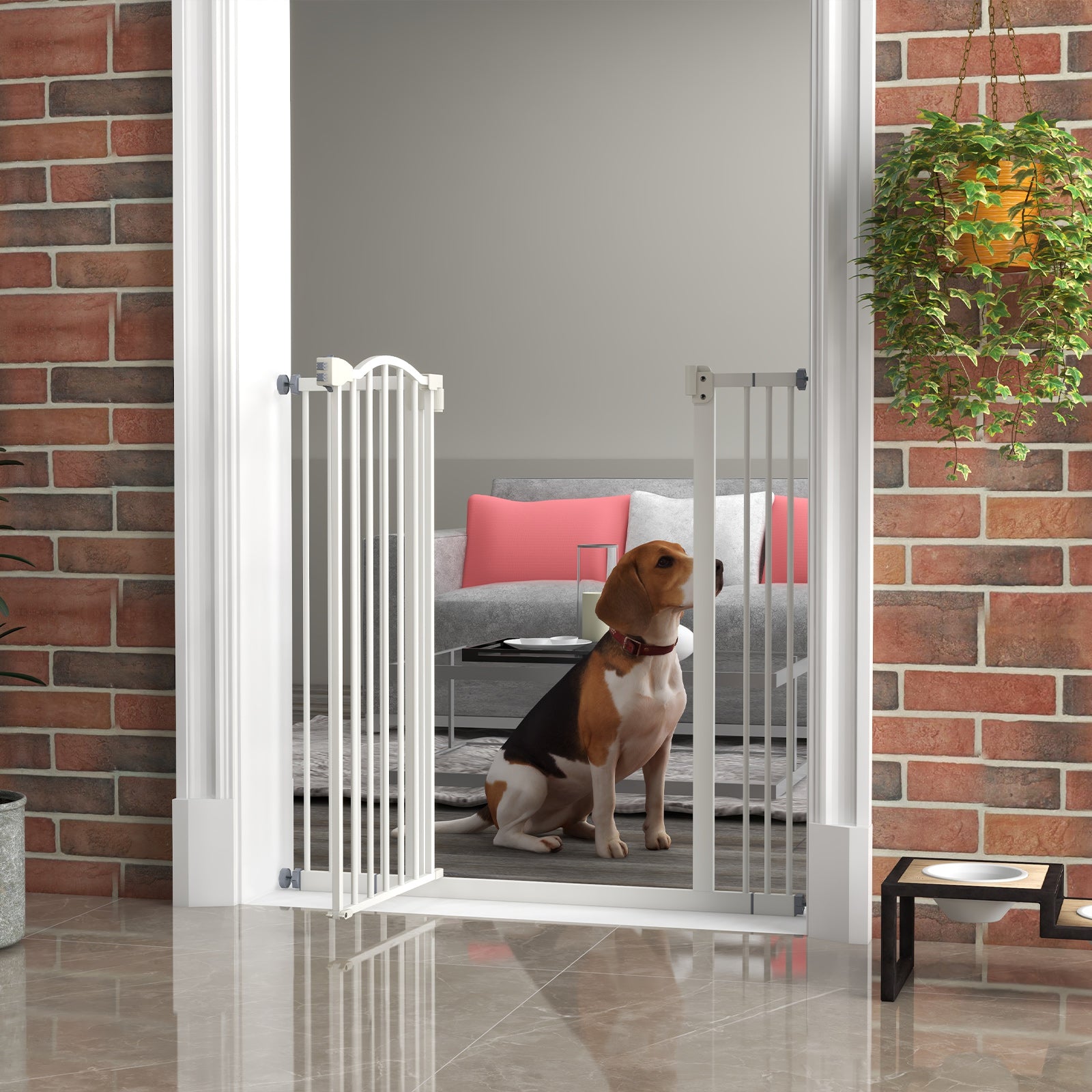 PawHut Pressure Fit Dog Stair Gate No Drilling Safety Gate Auto Close for Doorways, Hallways, 74-100cm Adjustable, 94cm Tall, White
