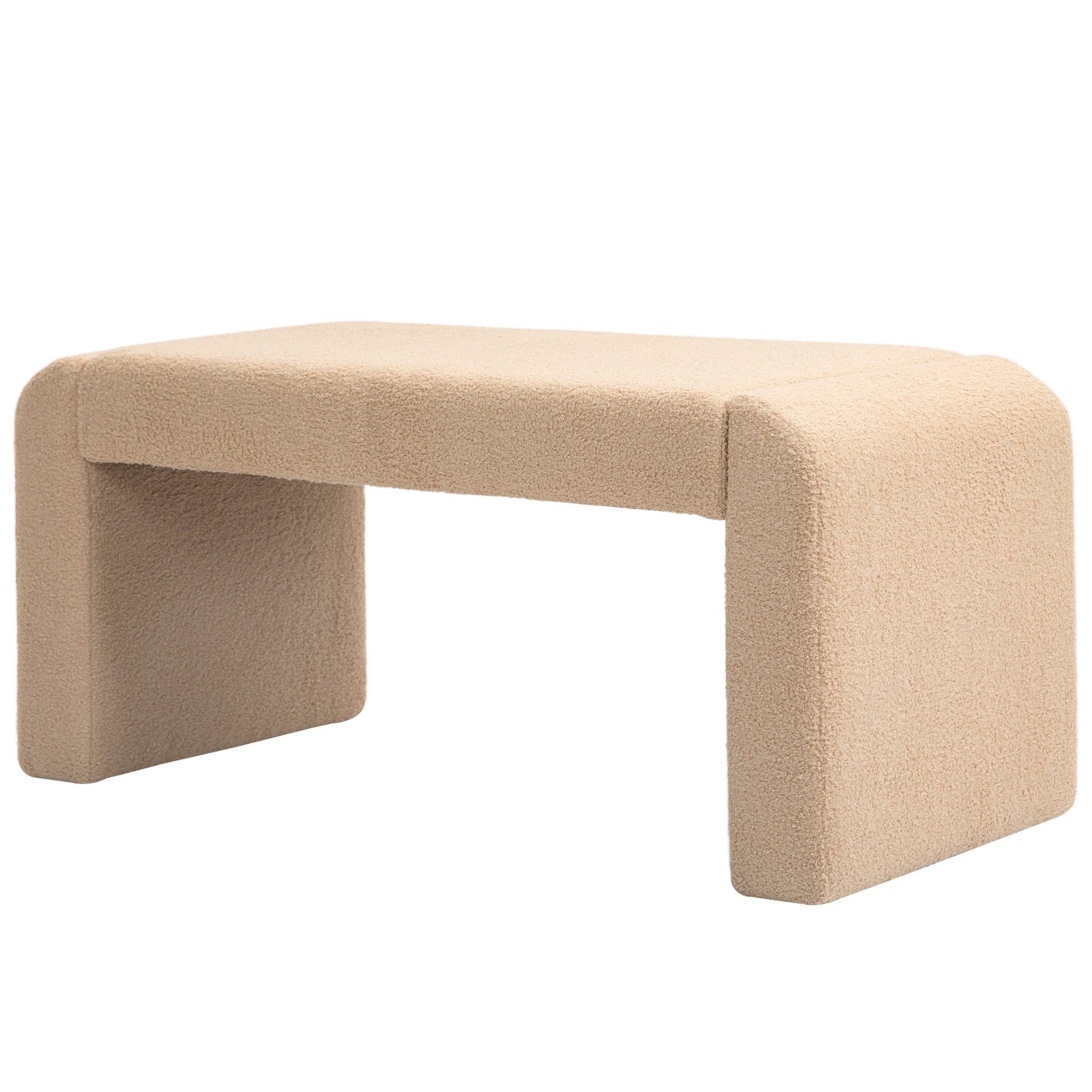 HOMCOM 39" Upholstered End of Bed Bench, Boucle Entryway Bench, Modern U-Shaped Ottoman Bench for Bedroom, Living Room, Hallway, Light Brown