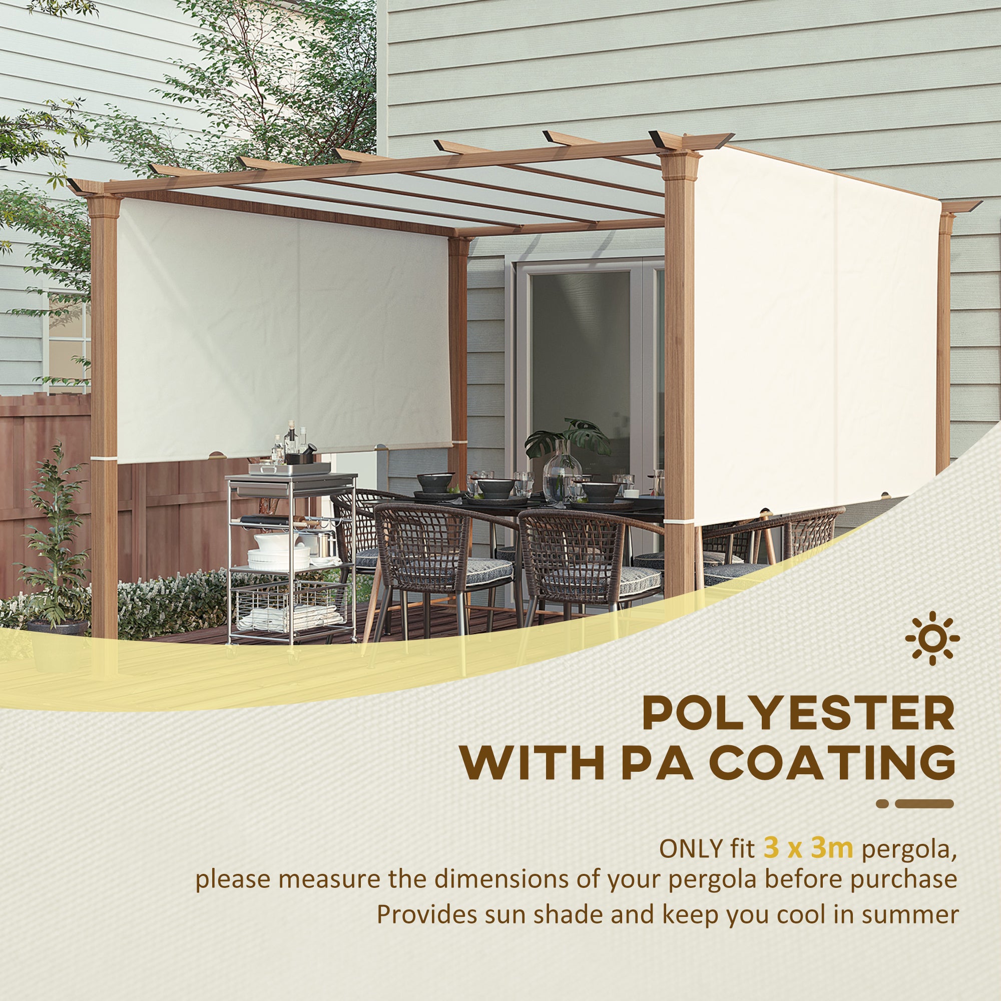 Outsunny 2 Pieces 16.4 x 7.8ft Retractable Pergola Canopy Replacement Cover, Universal Pergola Shade Replacement with Weight Rods, for 9.8' x 9.8' Pergola, Beige