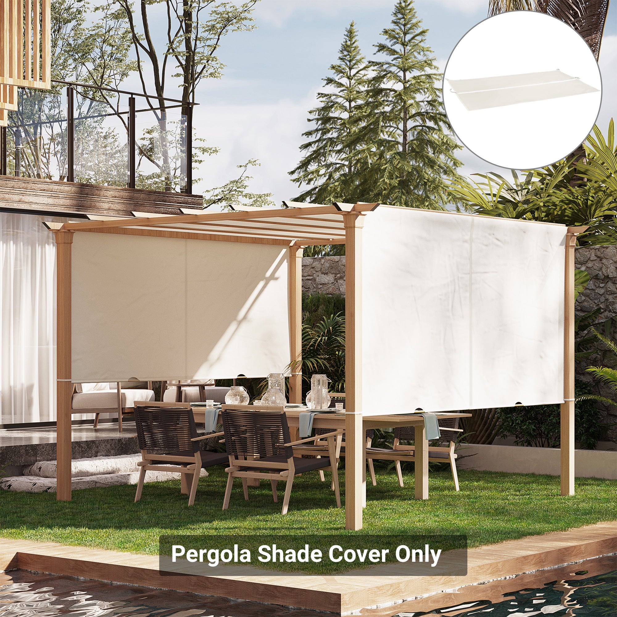 Outsunny 2 Pieces 16.4 x 7.8ft Retractable Pergola Canopy Replacement Cover, Universal Pergola Shade Replacement with Weight Rods, for 9.8' x 9.8' Pergola, Beige