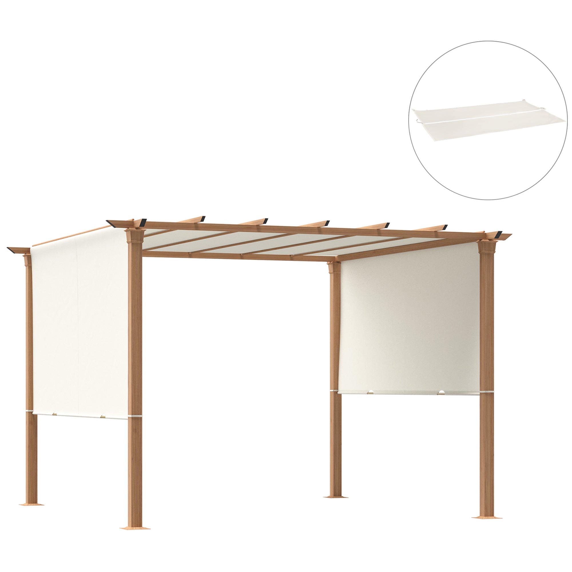 Outsunny 2 Pieces 16.4 x 7.8ft Retractable Pergola Canopy Replacement Cover, Universal Pergola Shade Replacement with Weight Rods, for 9.8' x 9.8' Pergola, Beige