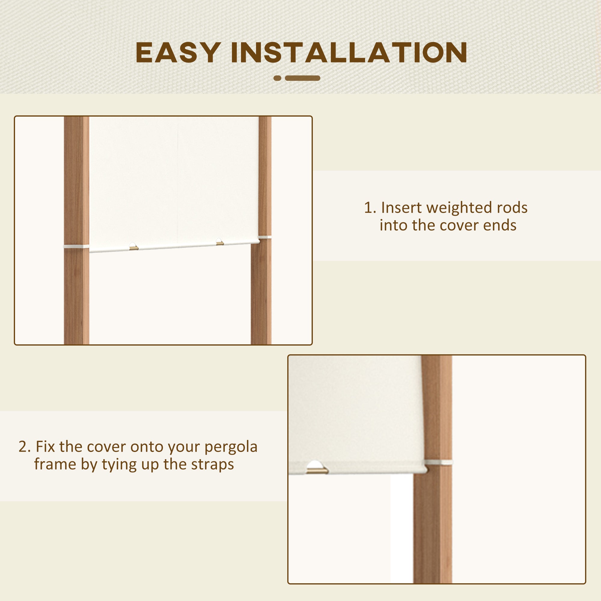Outsunny 2 Pieces 16.4 x 7.8ft Retractable Pergola Canopy Replacement Cover, Universal Pergola Shade Replacement with Weight Rods, for 9.8' x 9.8' Pergola, Beige