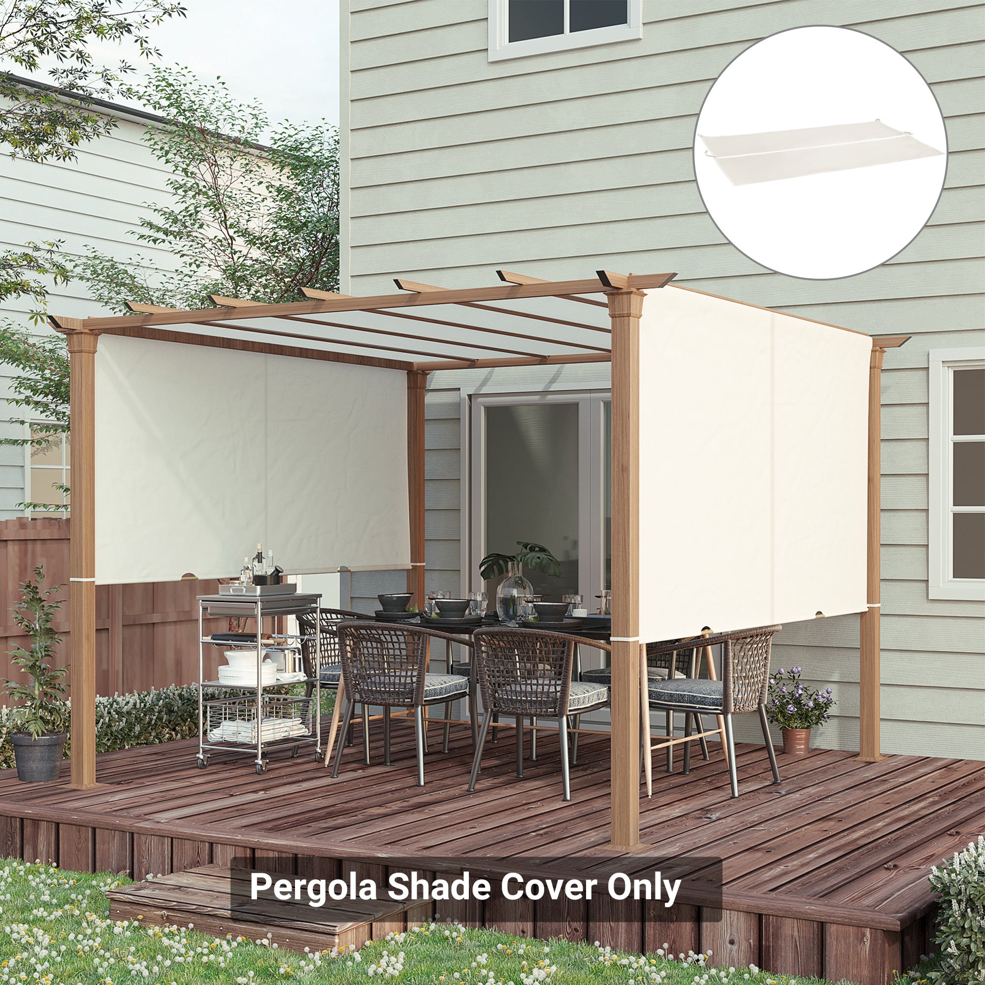 Outsunny 2 Pieces 16.4 x 7.8ft Retractable Pergola Canopy Replacement Cover, Universal Pergola Shade Replacement with Weight Rods, for 9.8' x 9.8' Pergola, Beige