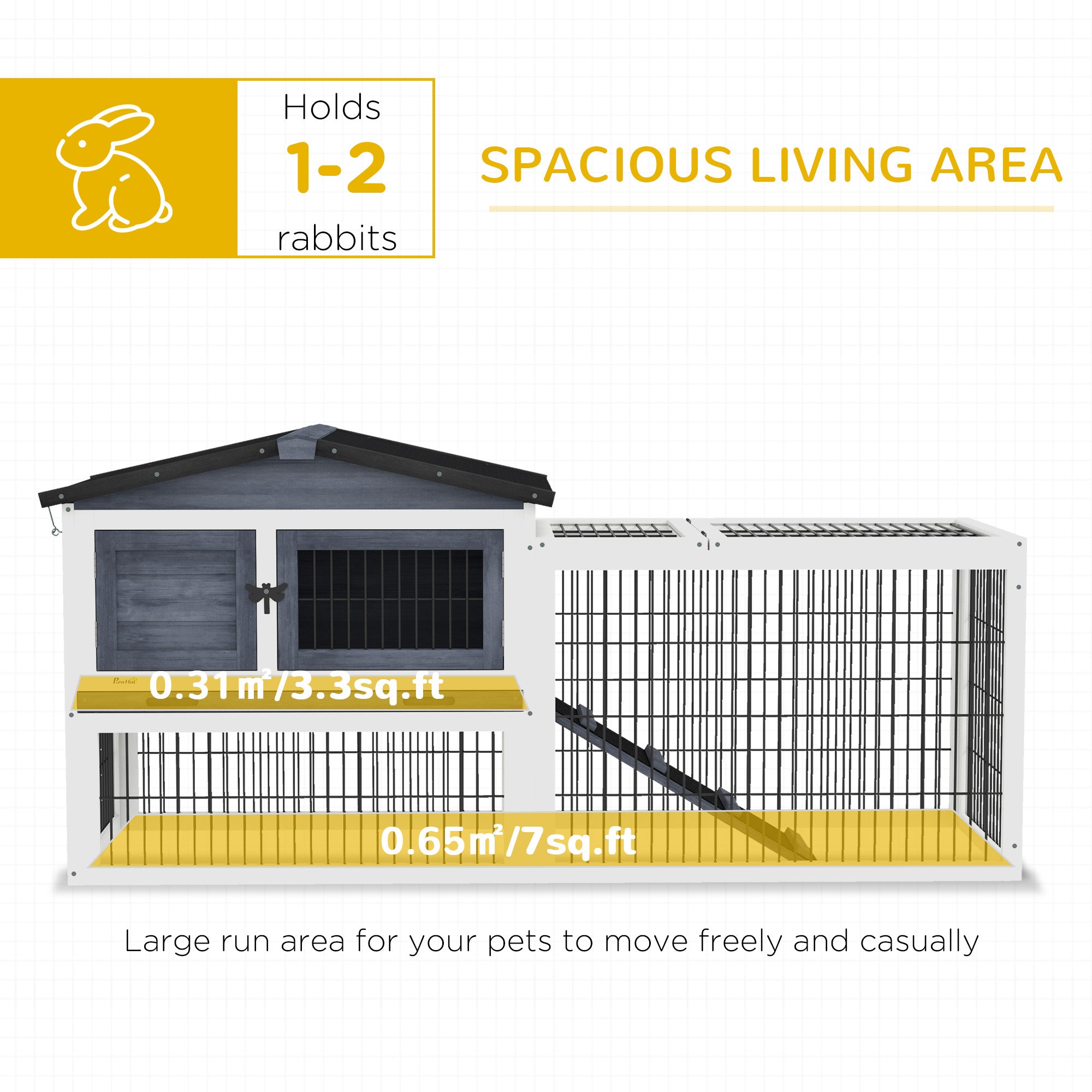 PawHut Solid Wood Rabbit Hutch Bunny Cage Pet Guinea Pig House Outdoor Small Animal Habitat w/ Ramp, Weather-Resistant Asphalt Openable Roof, Pull-out Tray, Dark Grey