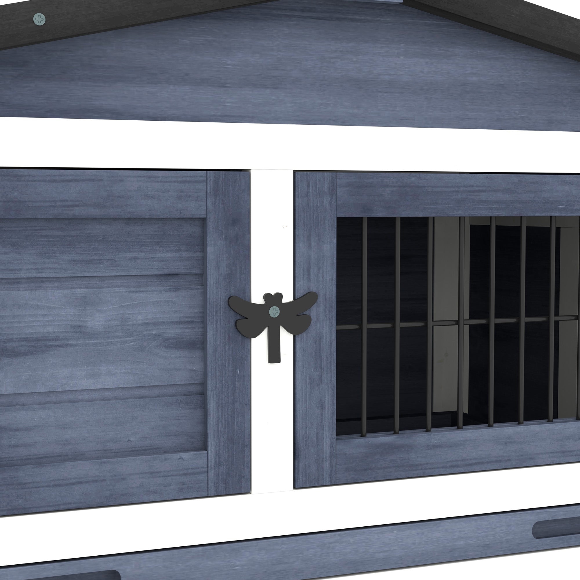 PawHut Solid Wood Rabbit Hutch Bunny Cage Pet Guinea Pig House Outdoor Small Animal Habitat w/ Ramp, Weather-Resistant Asphalt Openable Roof, Pull-out Tray, Dark Grey