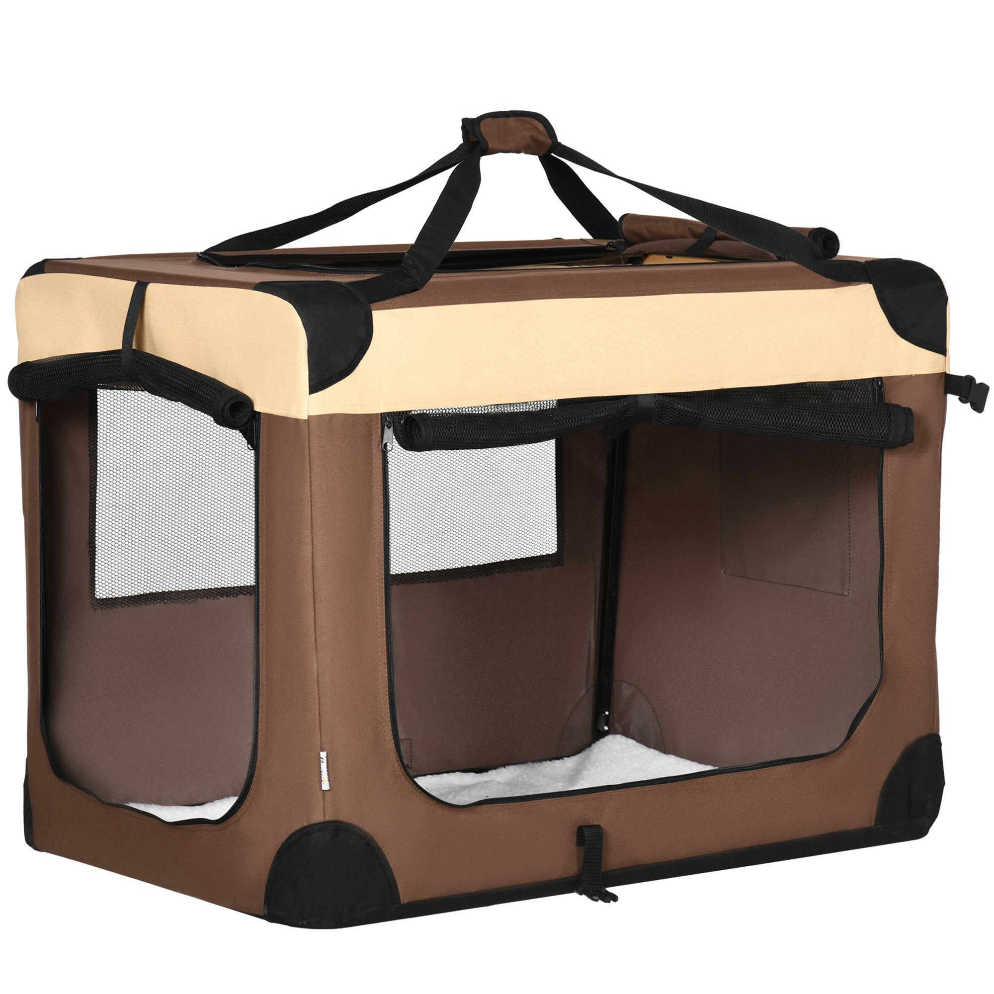 PawHut 91cm Foldable Pet Carrier for Large Dogs, Portable Cat Carrier Soft Side Pet Travel Crate with Removable Mat, Breathable Mesh - Brown