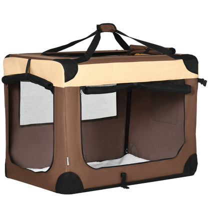 PawHut 91cm Foldable Pet Carrier for Large Dogs, Portable Cat Carrier Soft Side Pet Travel Crate with Removable Mat, Breathable Mesh - Brown