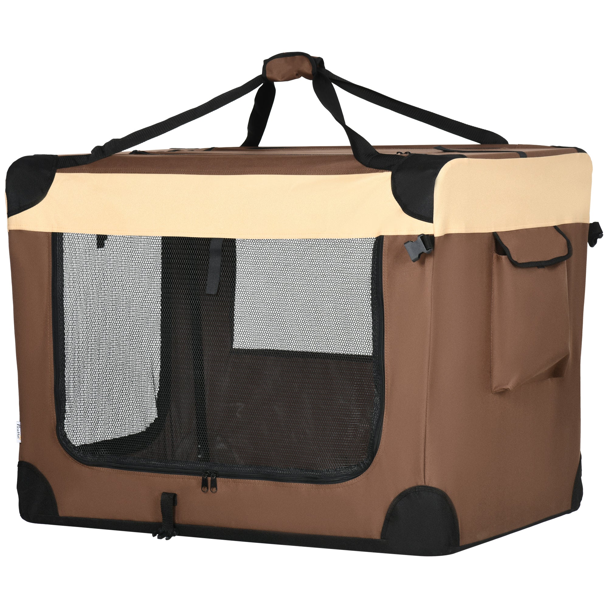 PawHut 91cm Foldable Pet Carrier for Large Dogs, Portable Cat Carrier Soft Side Pet Travel Crate with Removable Mat, Breathable Mesh - Brown