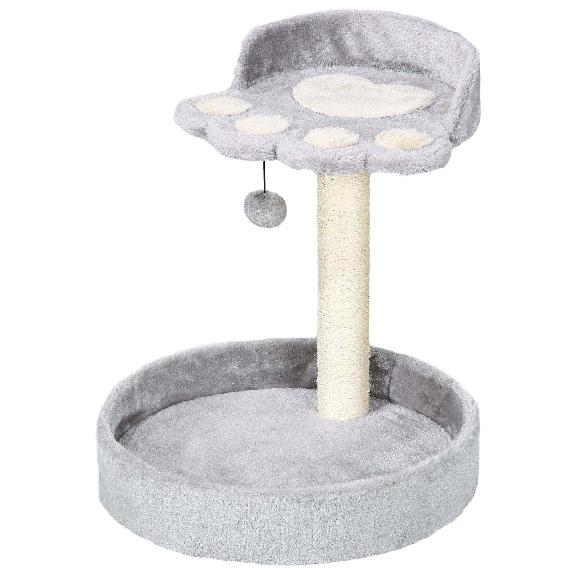 PawHut Cat Tree, 44cm Cat Tower, Cat Tree for Indoor Cats, with Sisal Cat Scratching Post, Platforms, Toy Ball - Light Grey