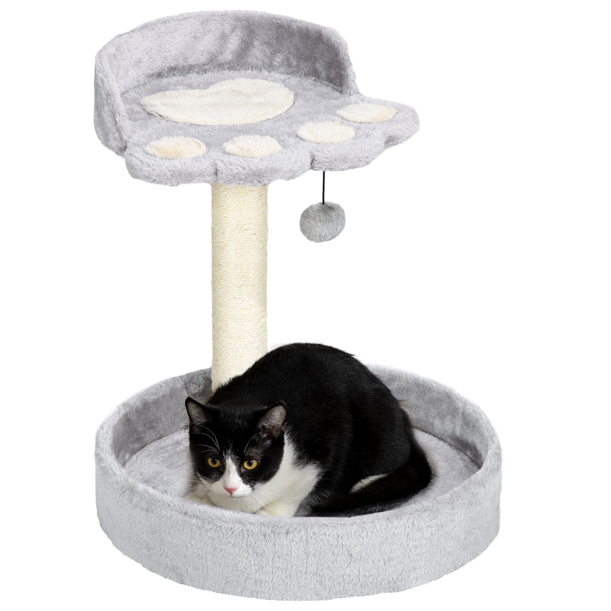 PawHut Cat Tree, 44cm Cat Tower, Cat Tree for Indoor Cats, with Sisal Cat Scratching Post, Platforms, Toy Ball - Light Grey