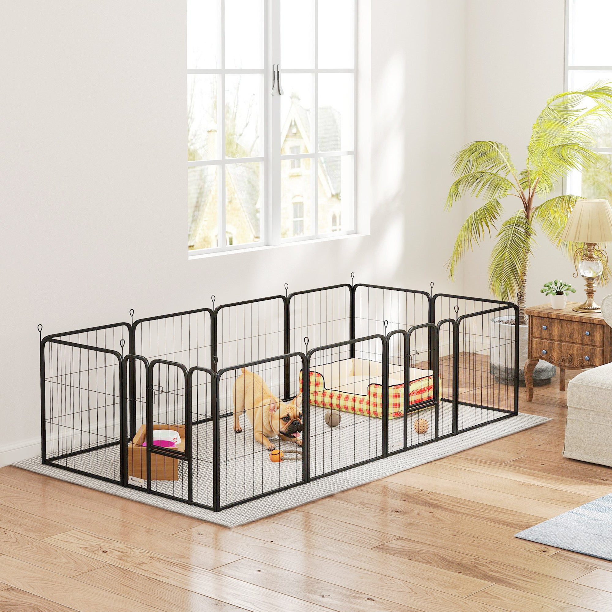 PawHut Dog Pen, 12 Panels Puppy Pen, Heavy Duty Dog Playpen, Portable Detachable Dog Exercise Pen Animal Enclosure for Small Dogs, 60cm High, Black