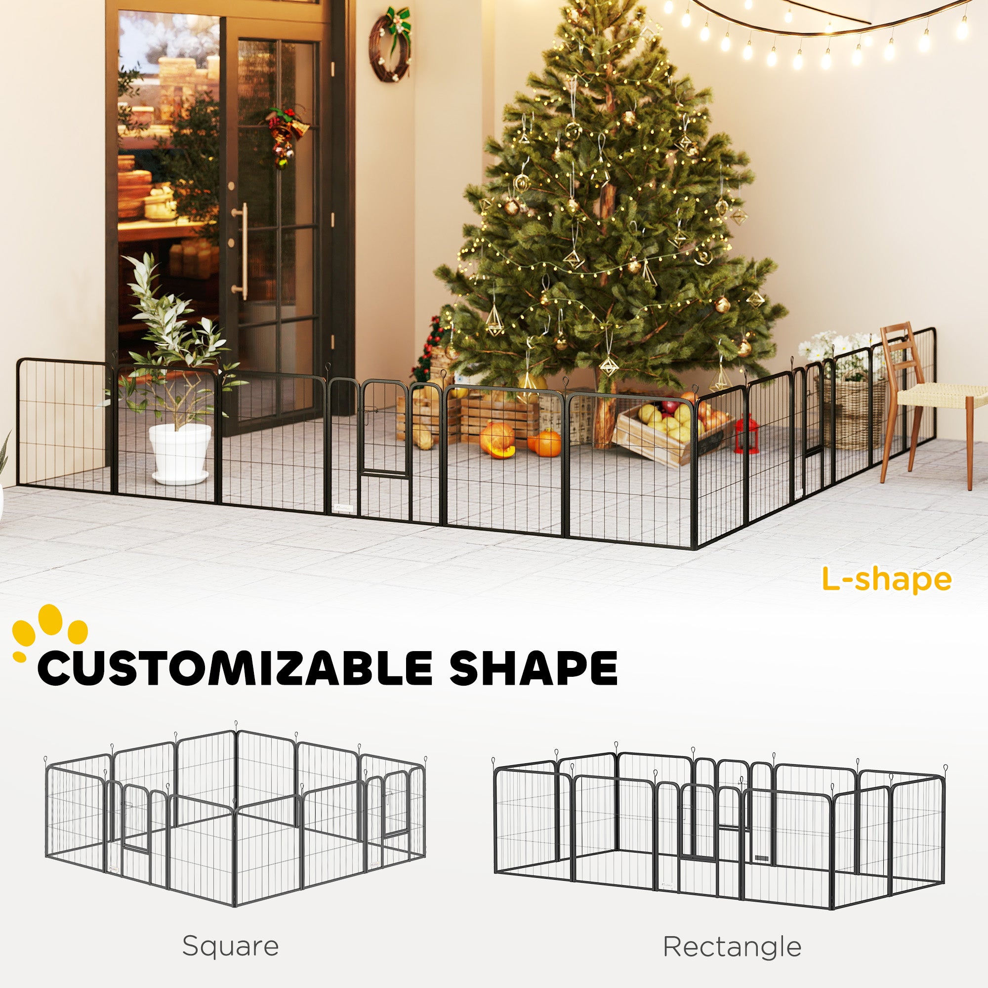 PawHut Dog Pen, 12 Panels Puppy Pen, Heavy Duty Dog Playpen, Portable Detachable Dog Exercise Pen Animal Enclosure for Small Dogs, 60cm High, Black