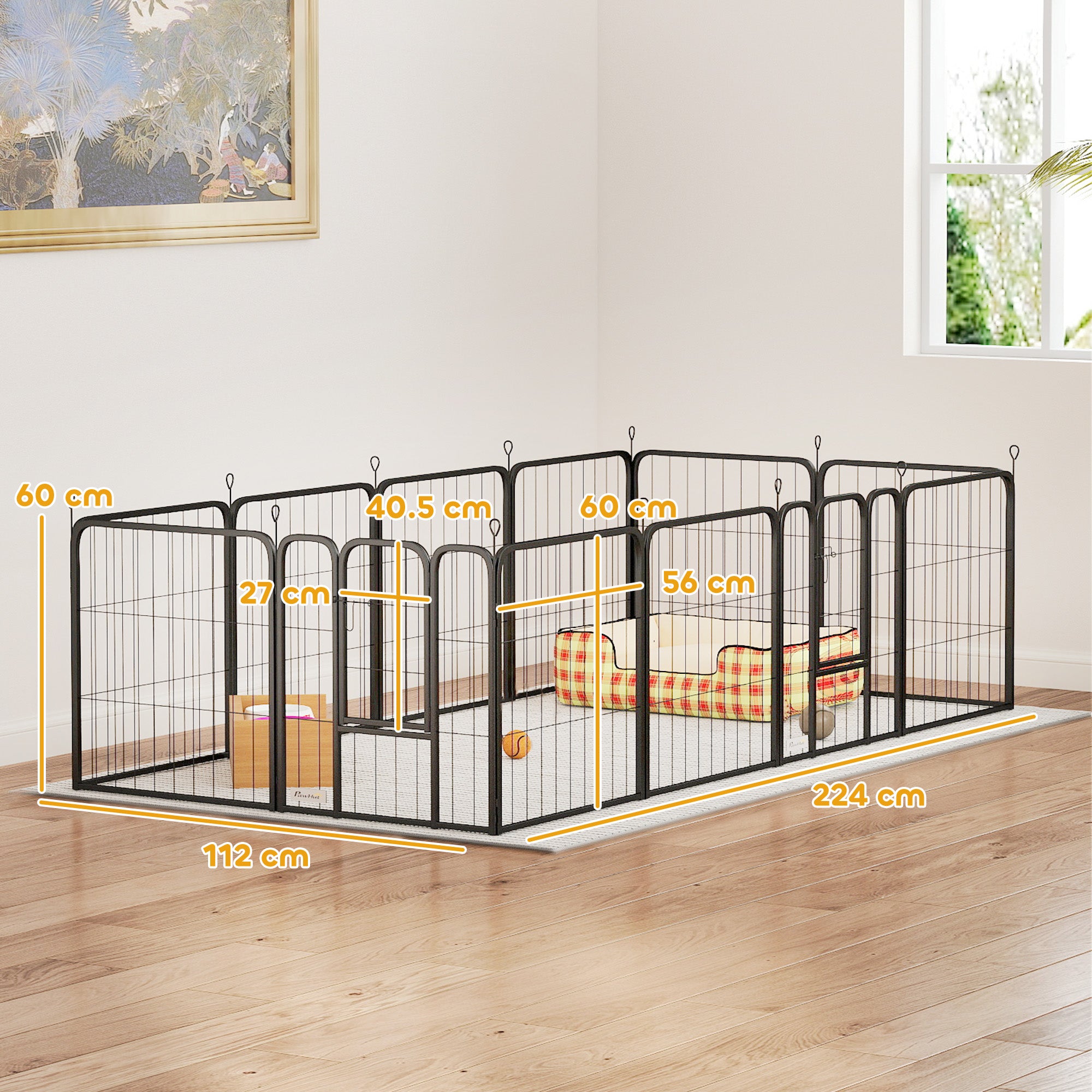 PawHut Dog Pen, 12 Panels Puppy Pen, Heavy Duty Dog Playpen, Portable Detachable Dog Exercise Pen Animal Enclosure for Small Dogs, 60cm High, Black