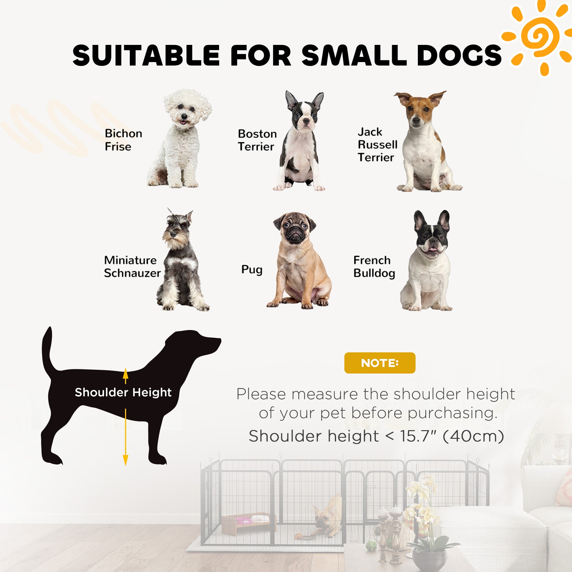 PawHut Dog Pen, 12 Panels Puppy Pen, Heavy Duty Dog Playpen, Portable Detachable Dog Exercise Pen Animal Enclosure for Small Dogs, 60cm High, Black