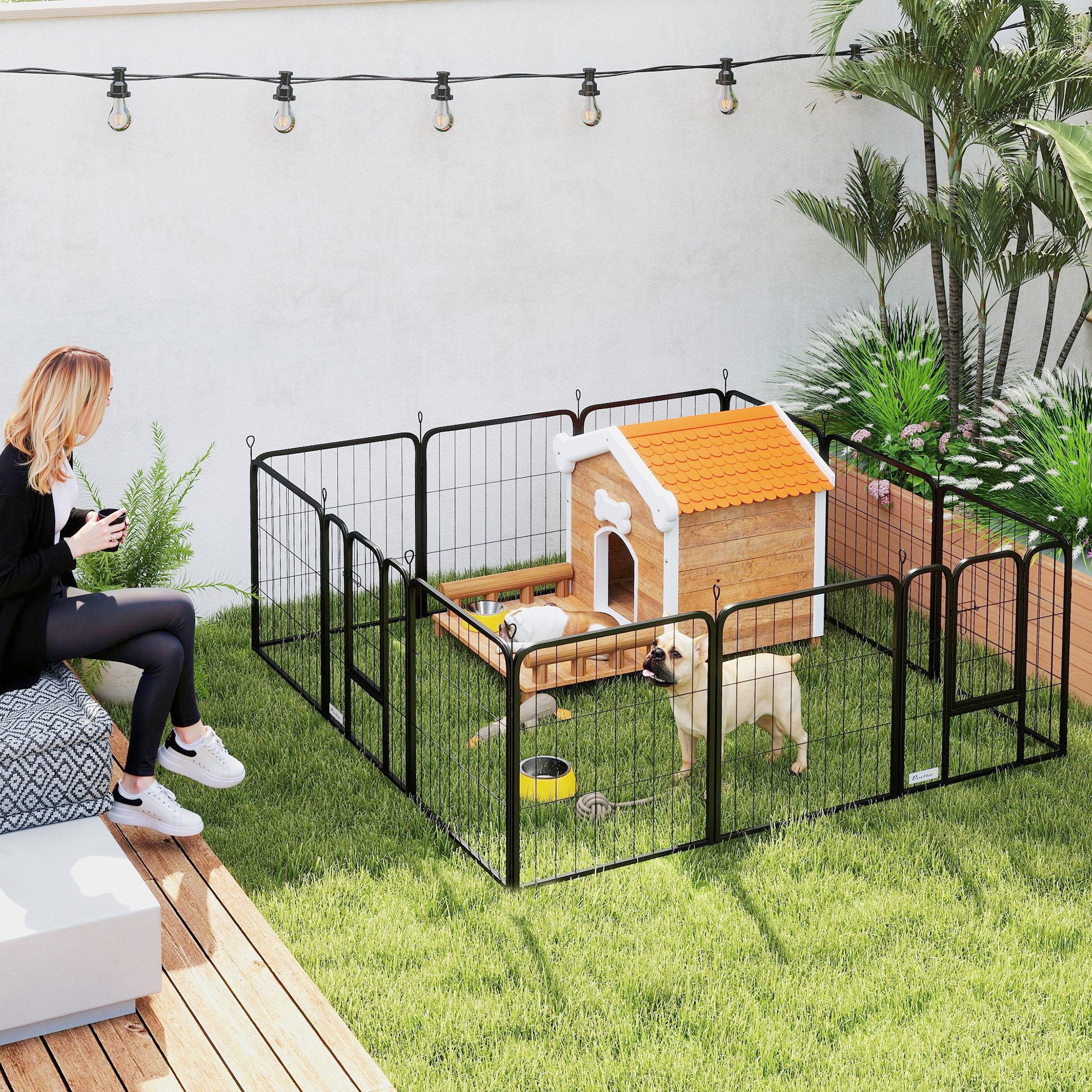 PawHut Dog Pen, 12 Panels Puppy Pen, Heavy Duty Dog Playpen, Portable Detachable Dog Exercise Pen Animal Enclosure for Small Dogs, 60cm High, Black