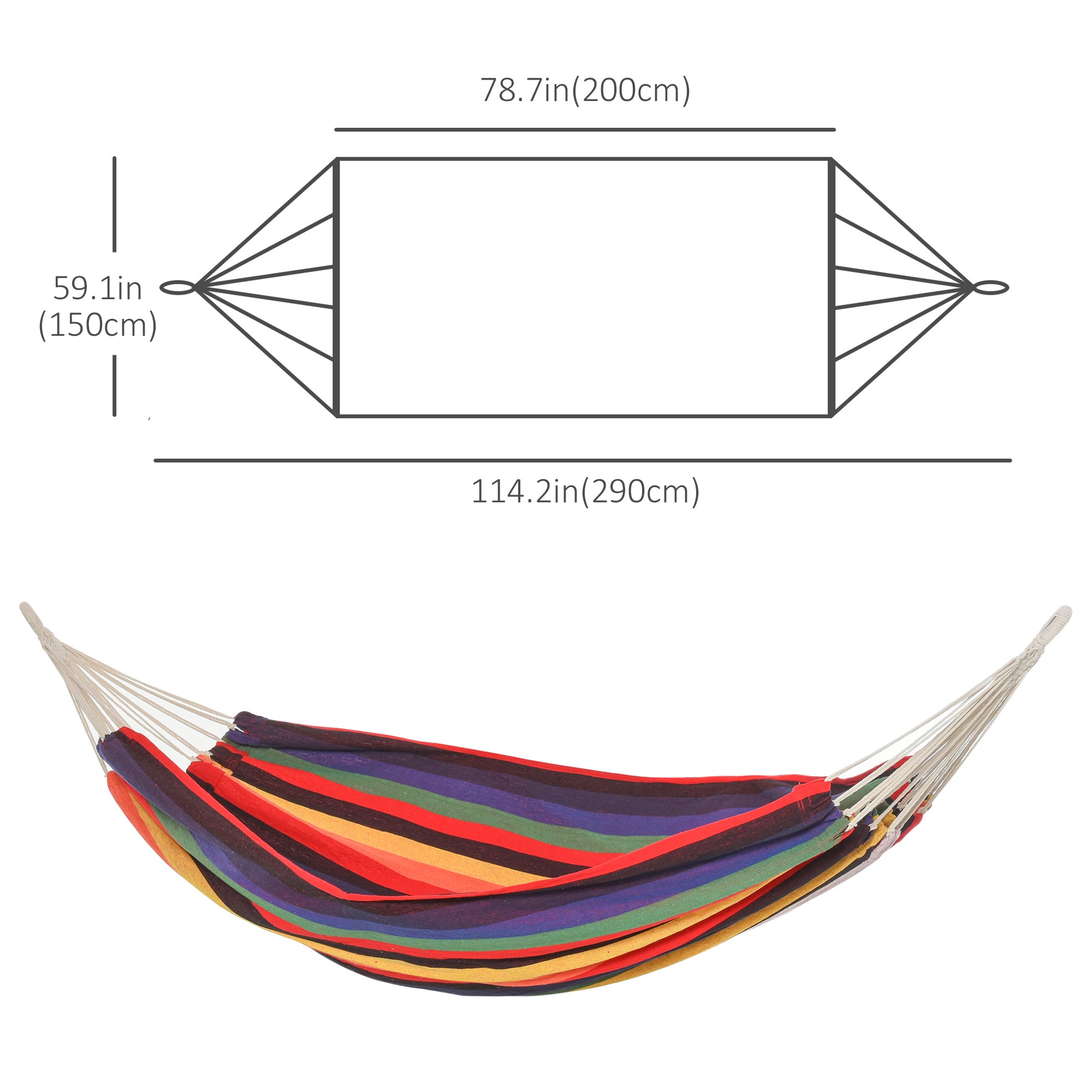 Outsunny 114" Outdoor Hammock, Extra Large Brazilian Style Hammock Cotton, Portable Hanging Camping Bed for Patio Backyard Lounging w/ Carrying Bag, Rainbow Stripe, Multi-colour