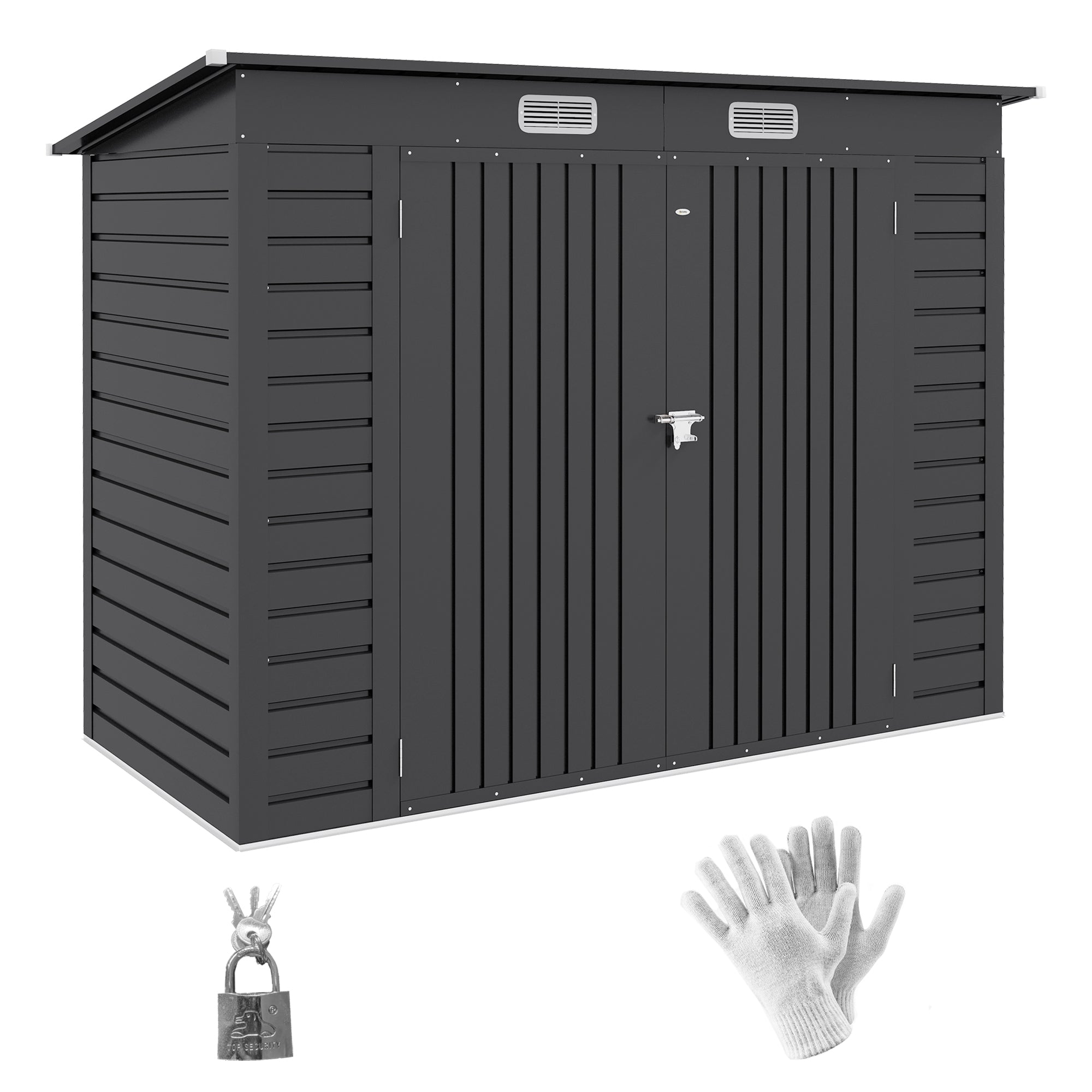 Outsunny 8 x 4FT Outdoor Storage Shed, Galvanized Metal Garden Shed, Waterproof Tool Shed with 2 Vents for Backyard, Lawn, Patio, Grey