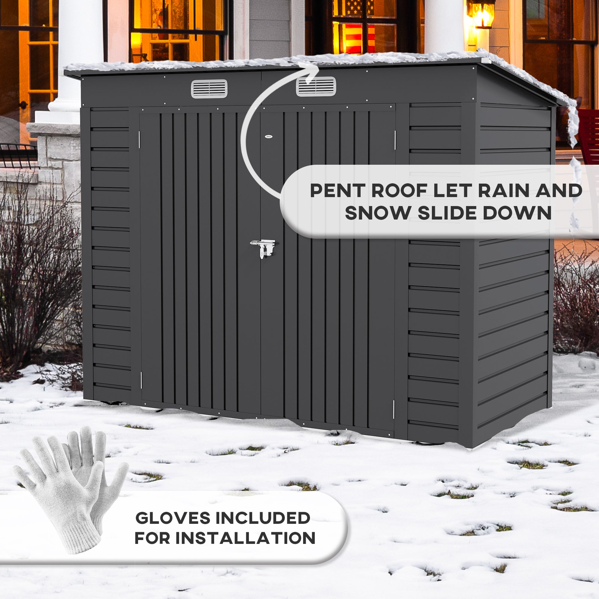 Outsunny 8 x 4FT Outdoor Storage Shed, Galvanized Metal Garden Shed, Waterproof Tool Shed with 2 Vents for Backyard, Lawn, Patio, Grey