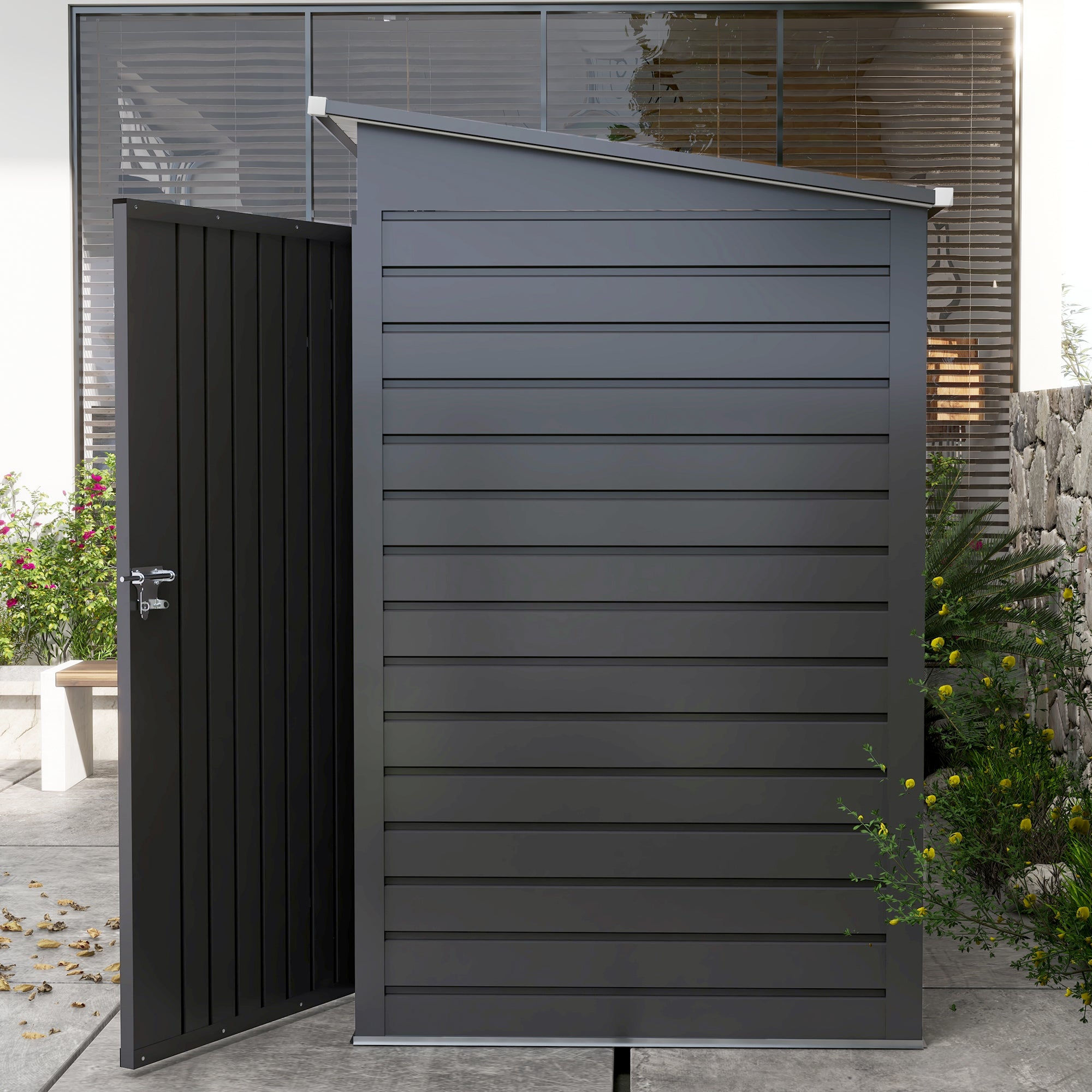 Outsunny 8 x 4FT Outdoor Storage Shed, Galvanized Metal Garden Shed, Waterproof Tool Shed with 2 Vents for Backyard, Lawn, Patio, Grey