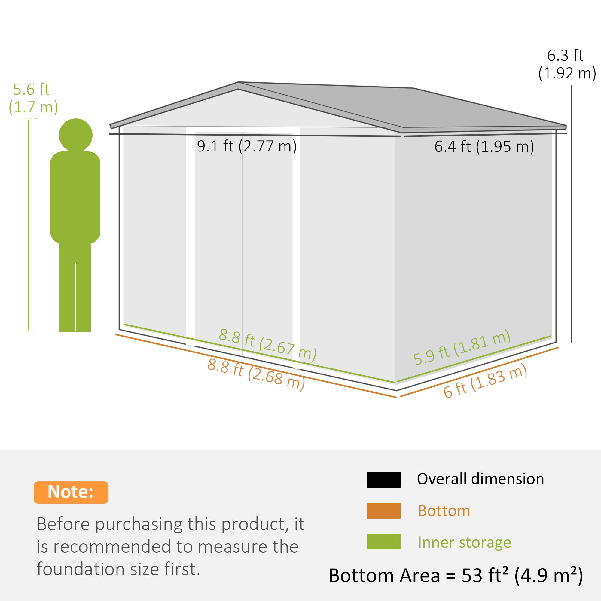 Outsunny 9' x 6' Garden Storage Shed with Foundation Kit, Metal Tool Storage House with Double Doors for Outdoor Patio Yard, Distressed Light Brown