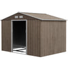 Outsunny 9' x 6' Garden Storage Shed with Foundation Kit, Metal Tool Storage House with Double Doors for Outdoor Patio Yard, Distressed Light Brown