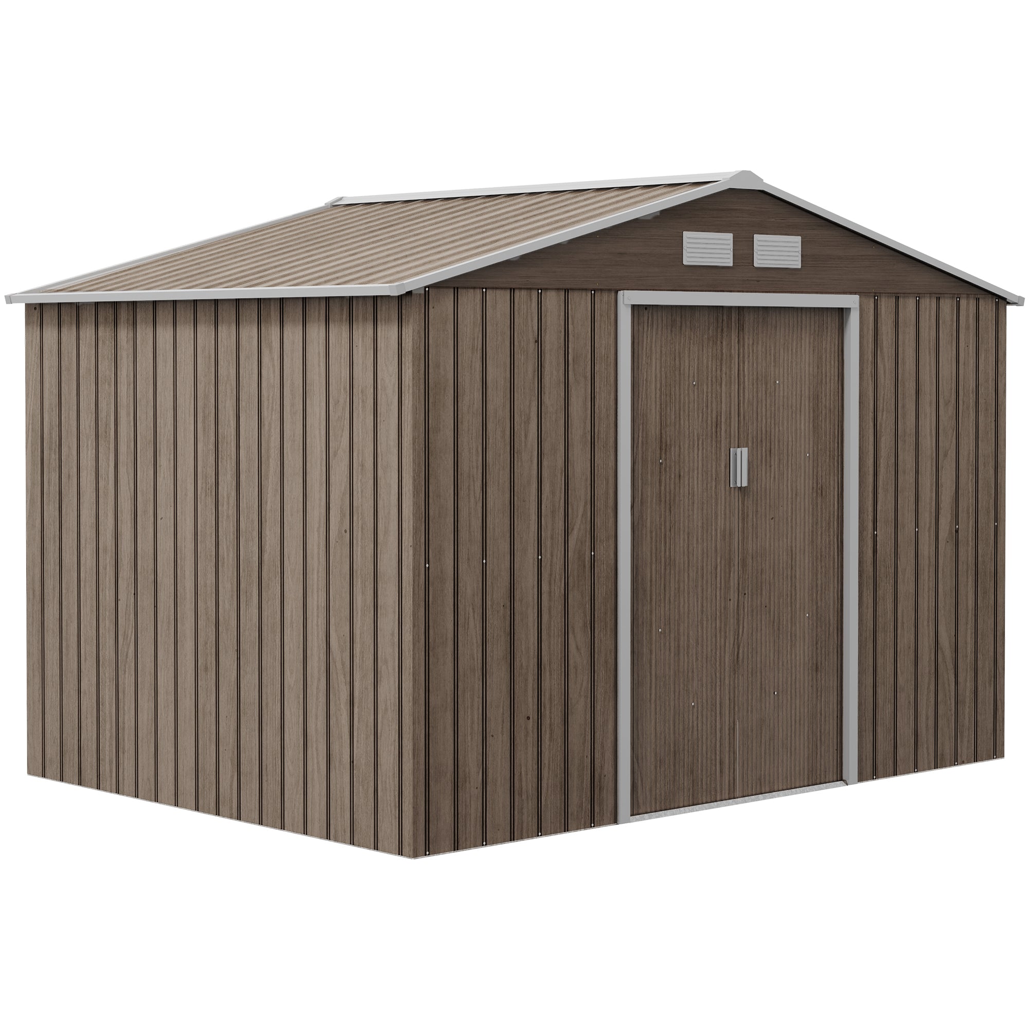 Outsunny 9' x 6' Garden Storage Shed with Foundation Kit, Metal Tool Storage House with Double Doors for Outdoor Patio Yard, Distressed Light Brown